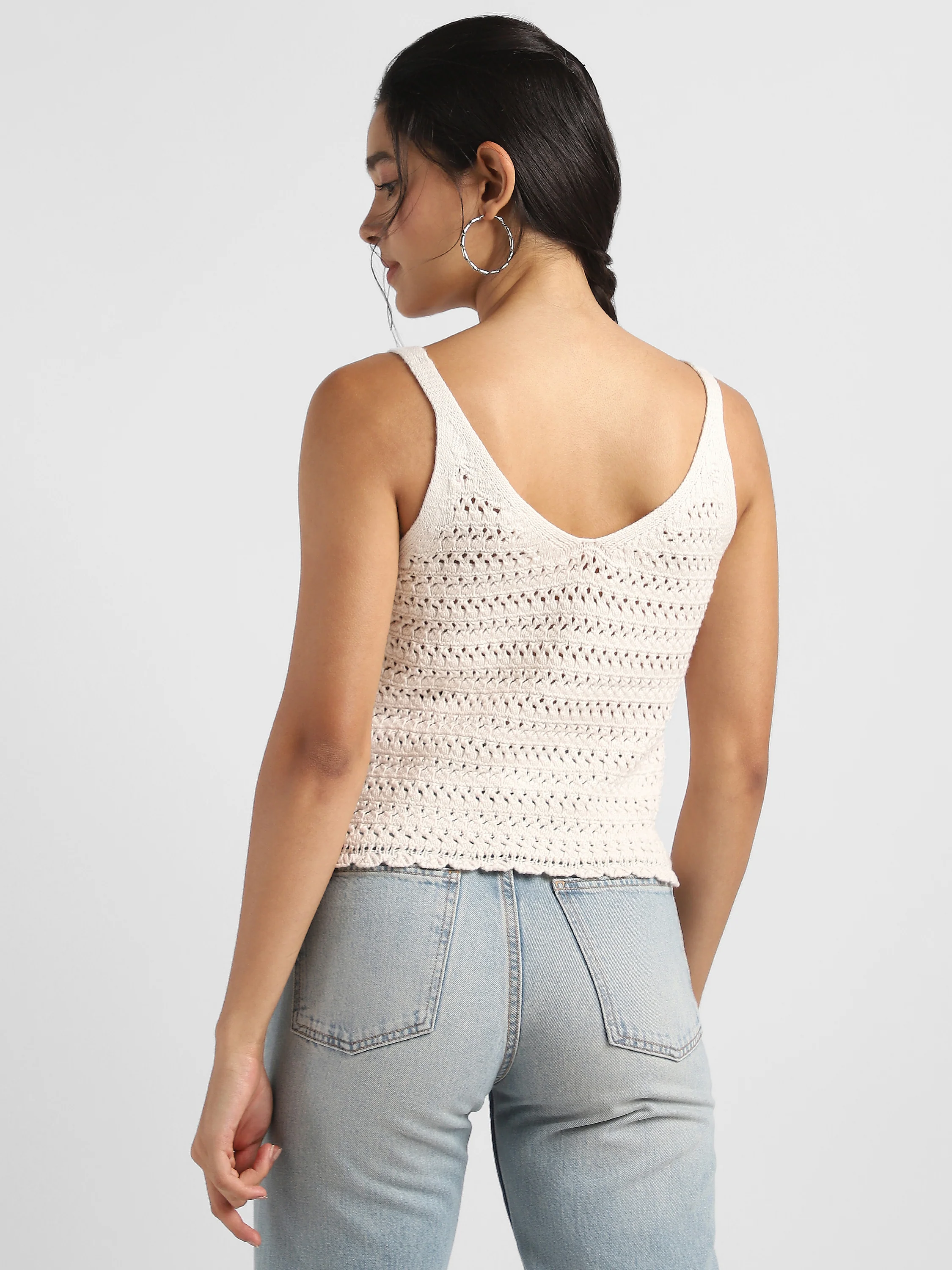 Women Cream Crochet Top - Image 2