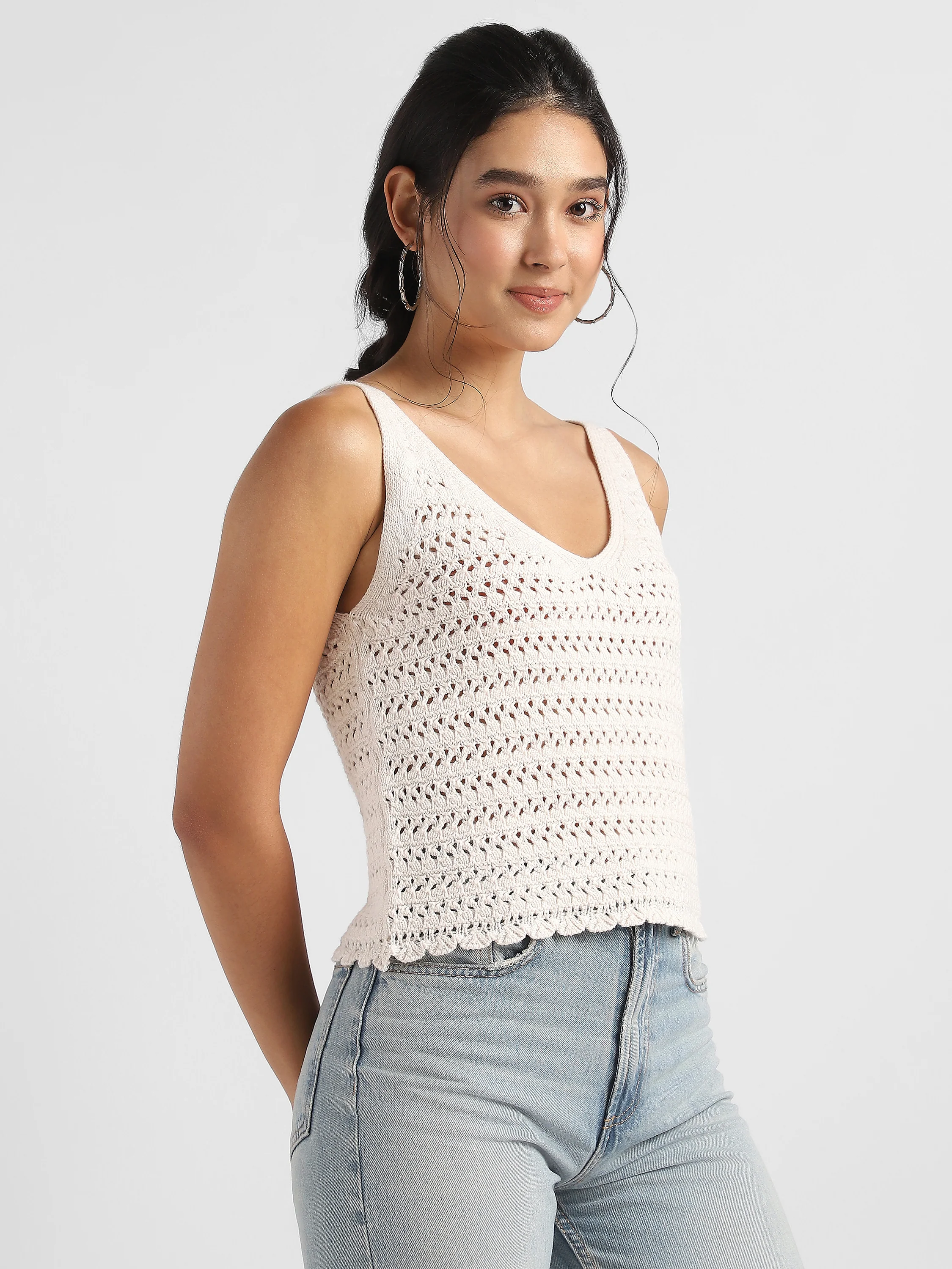 Women Cream Crochet Top - Image 3