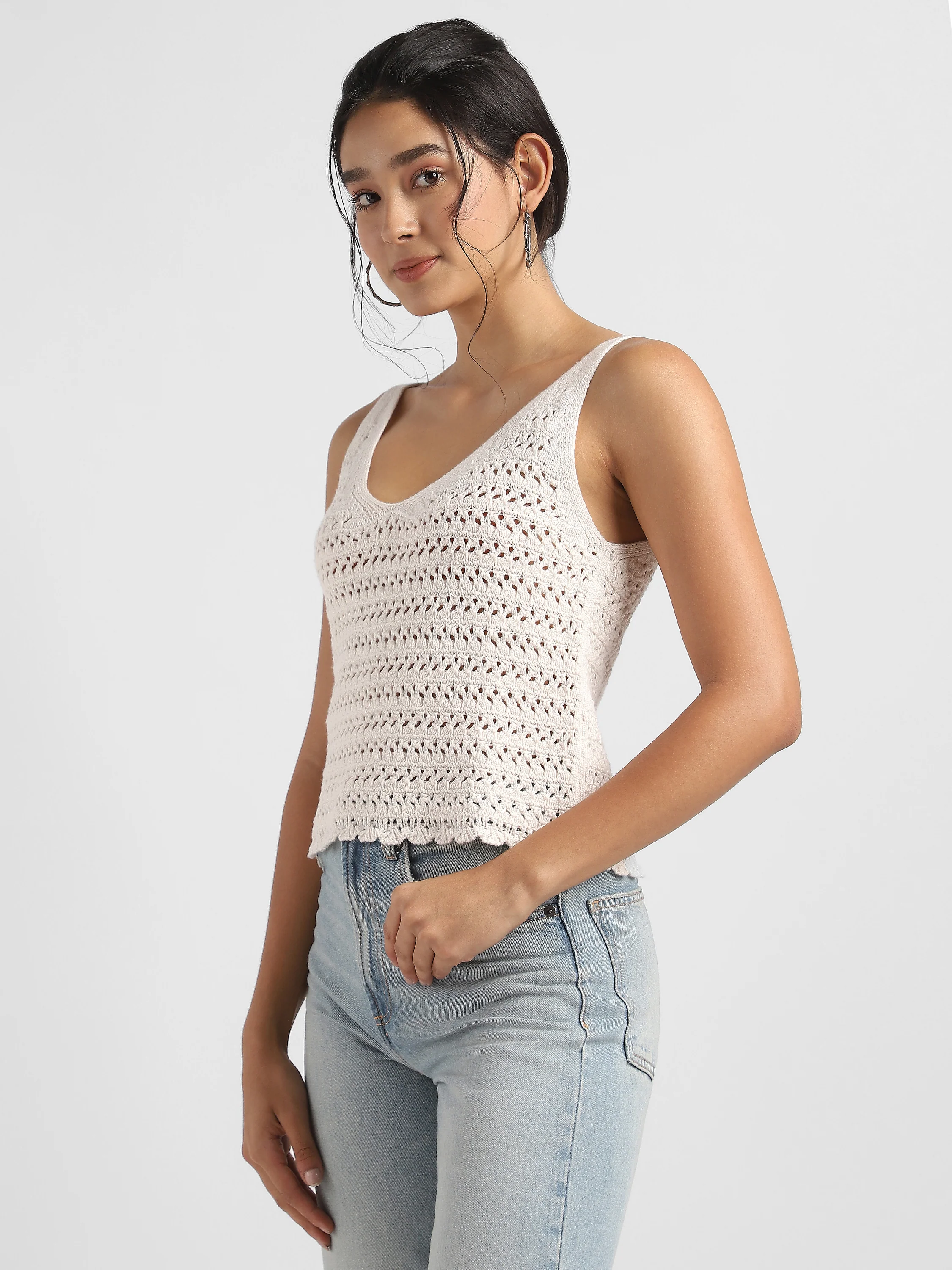 Women Cream Crochet Top - Image 5