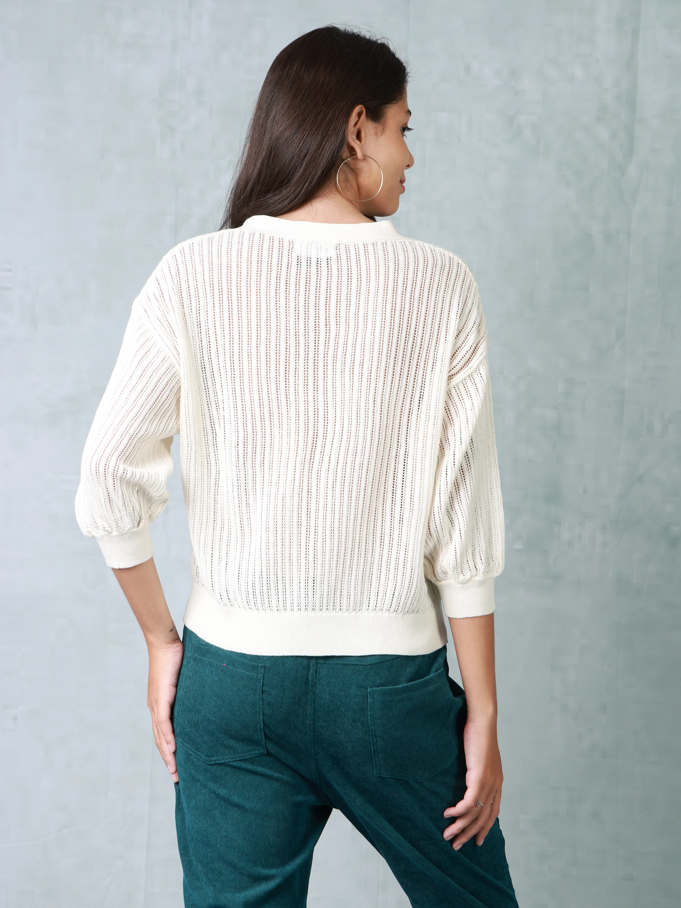 Women Cream Knitted Crop Top - Image 2