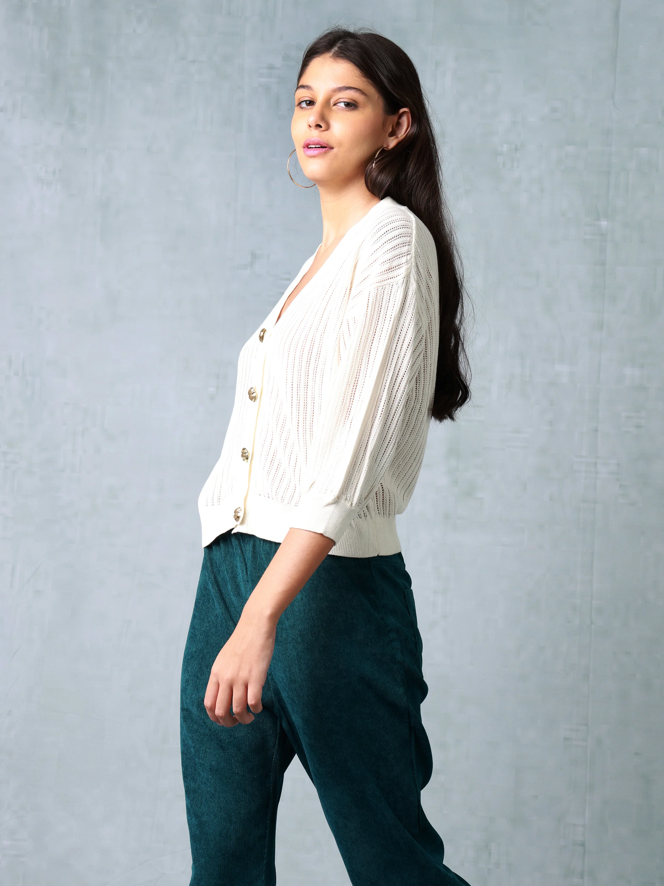 Women Cream Knitted Crop Top - Image 3