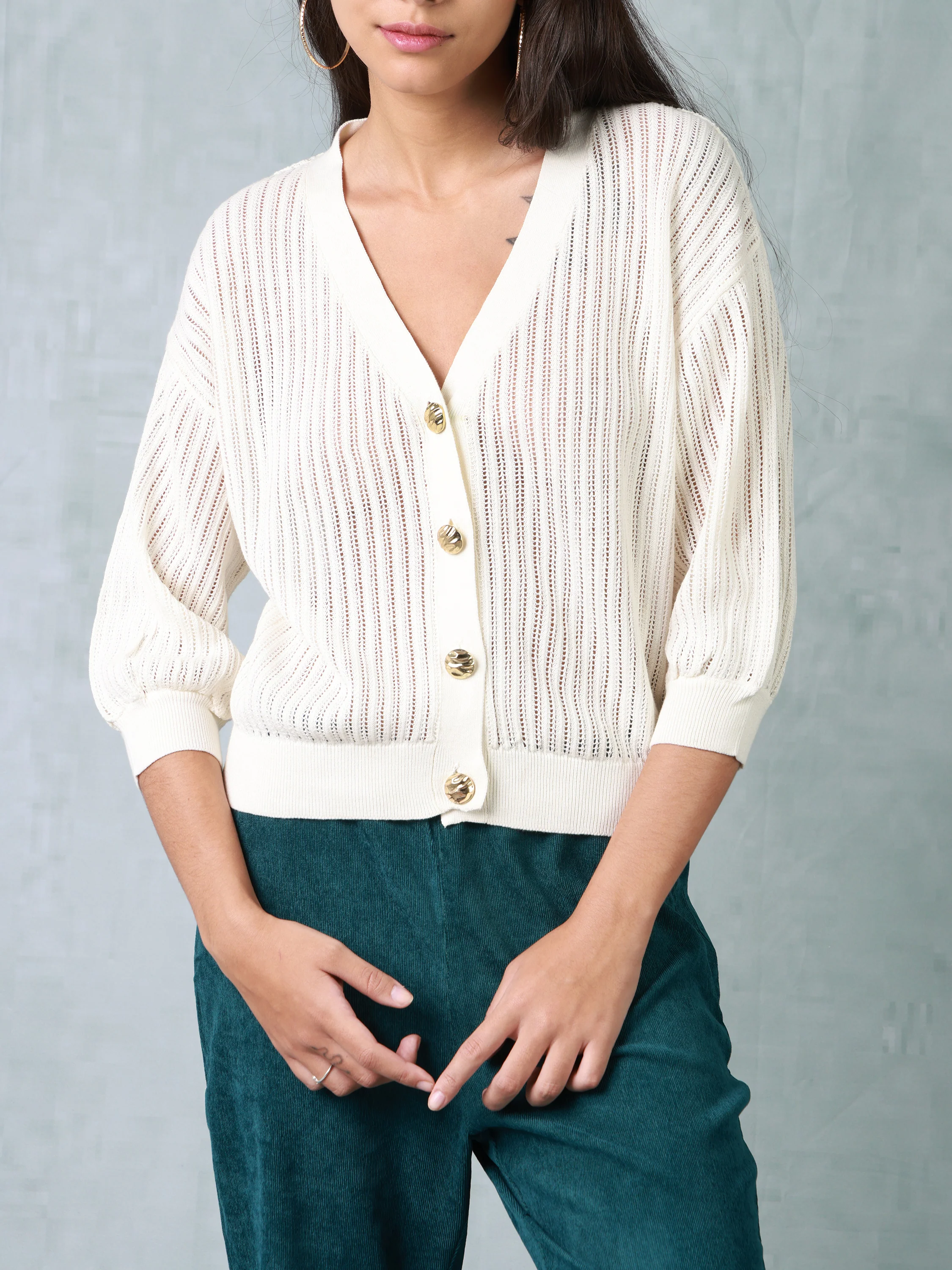 Women Cream Knitted Crop Top - Image 5