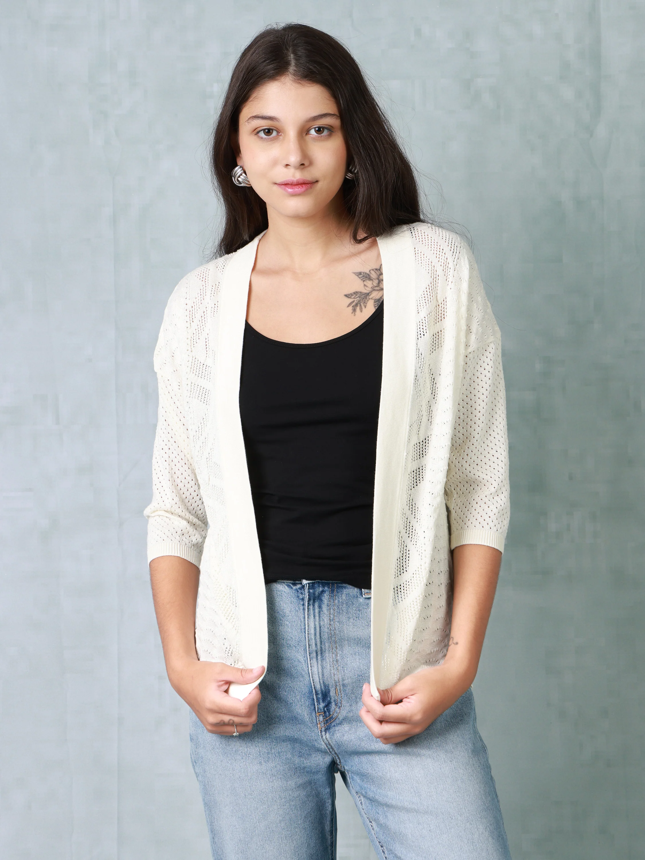 Women Cream Knitted Shrug - Image 5