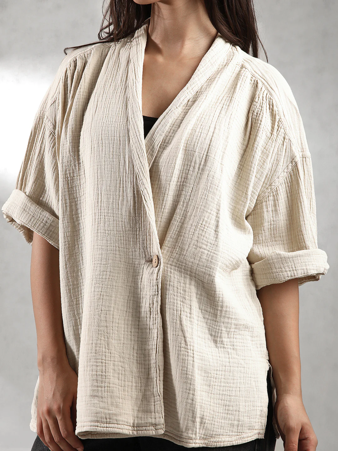 Women Oversize Double Cloth Shirt - Image 2