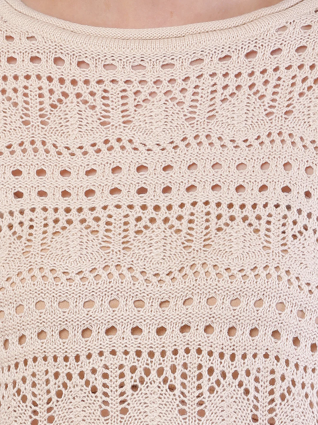Women Cream Polyester Boat Neck Full Sleeve Sweater - Image 5