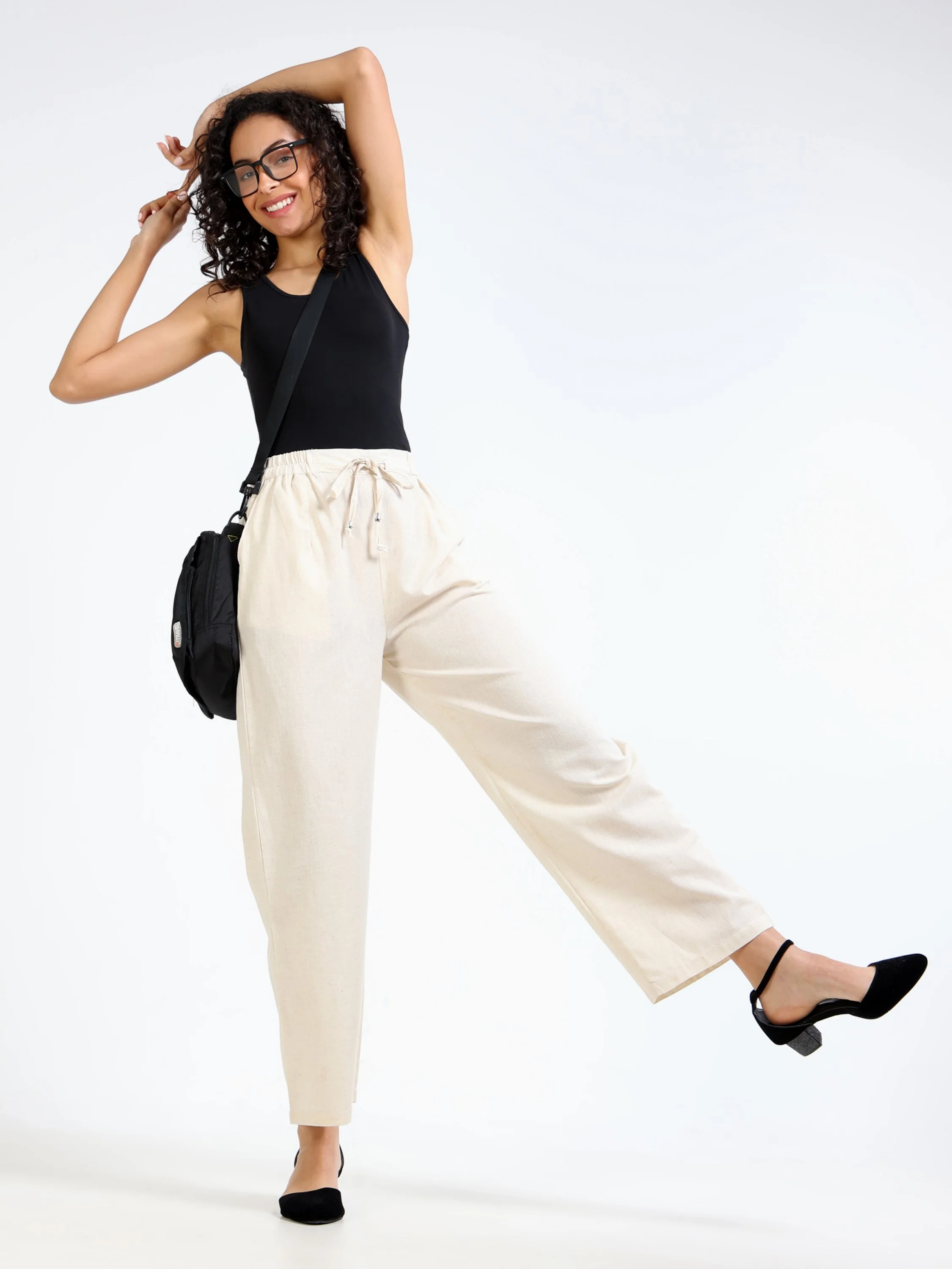 Women Cream Regular Flared Pants - Image 2
