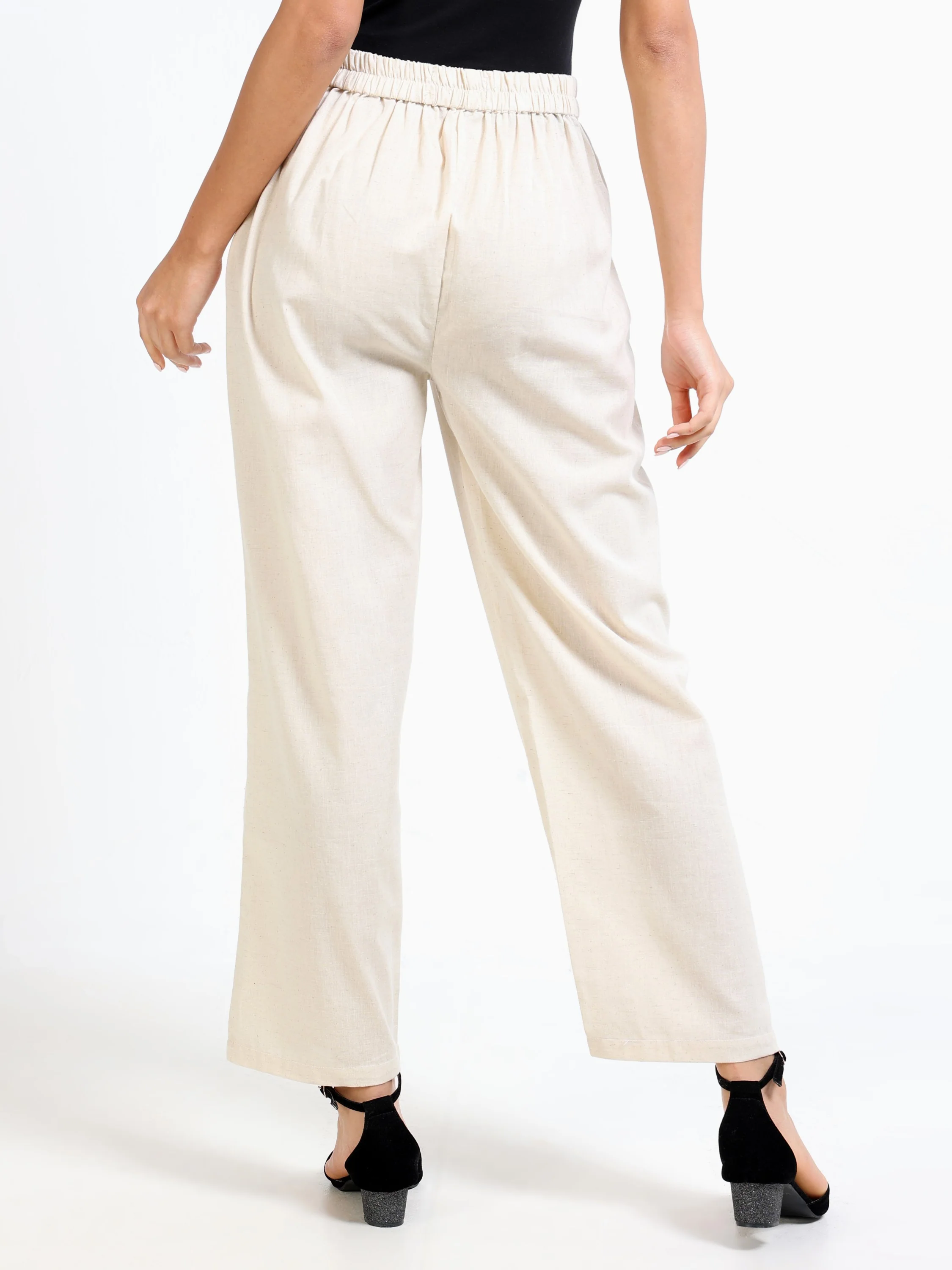 Women Cream Regular Flared Pants - Image 4