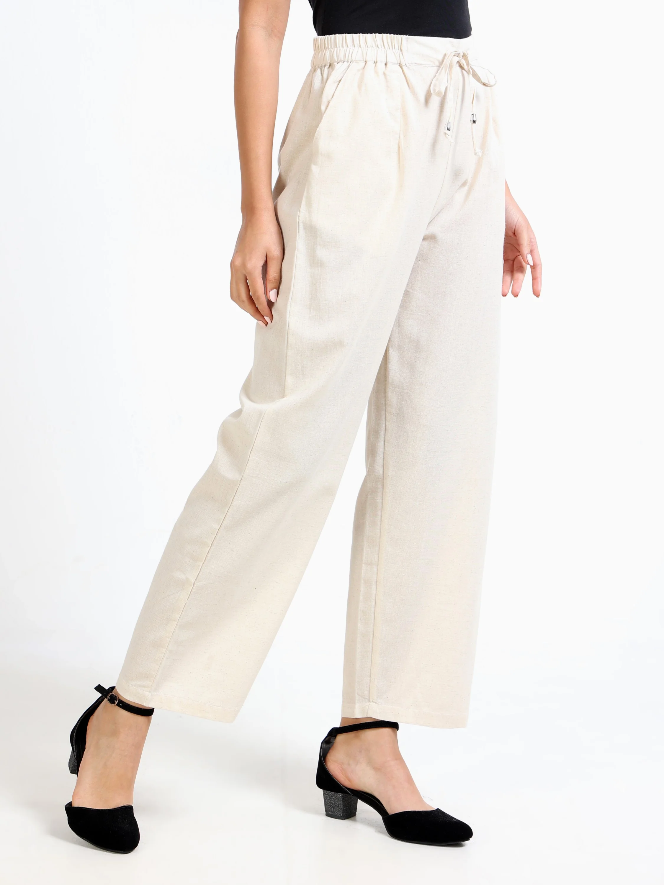 Women Cream Regular Flared Pants - Image 5