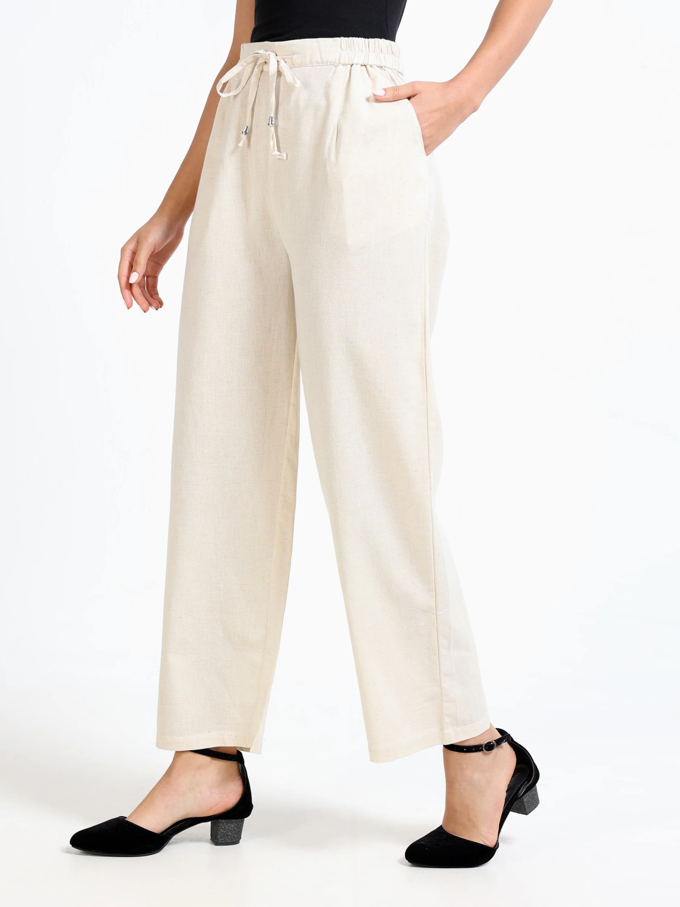 Women Cream Regular Flared Pants - Image 6