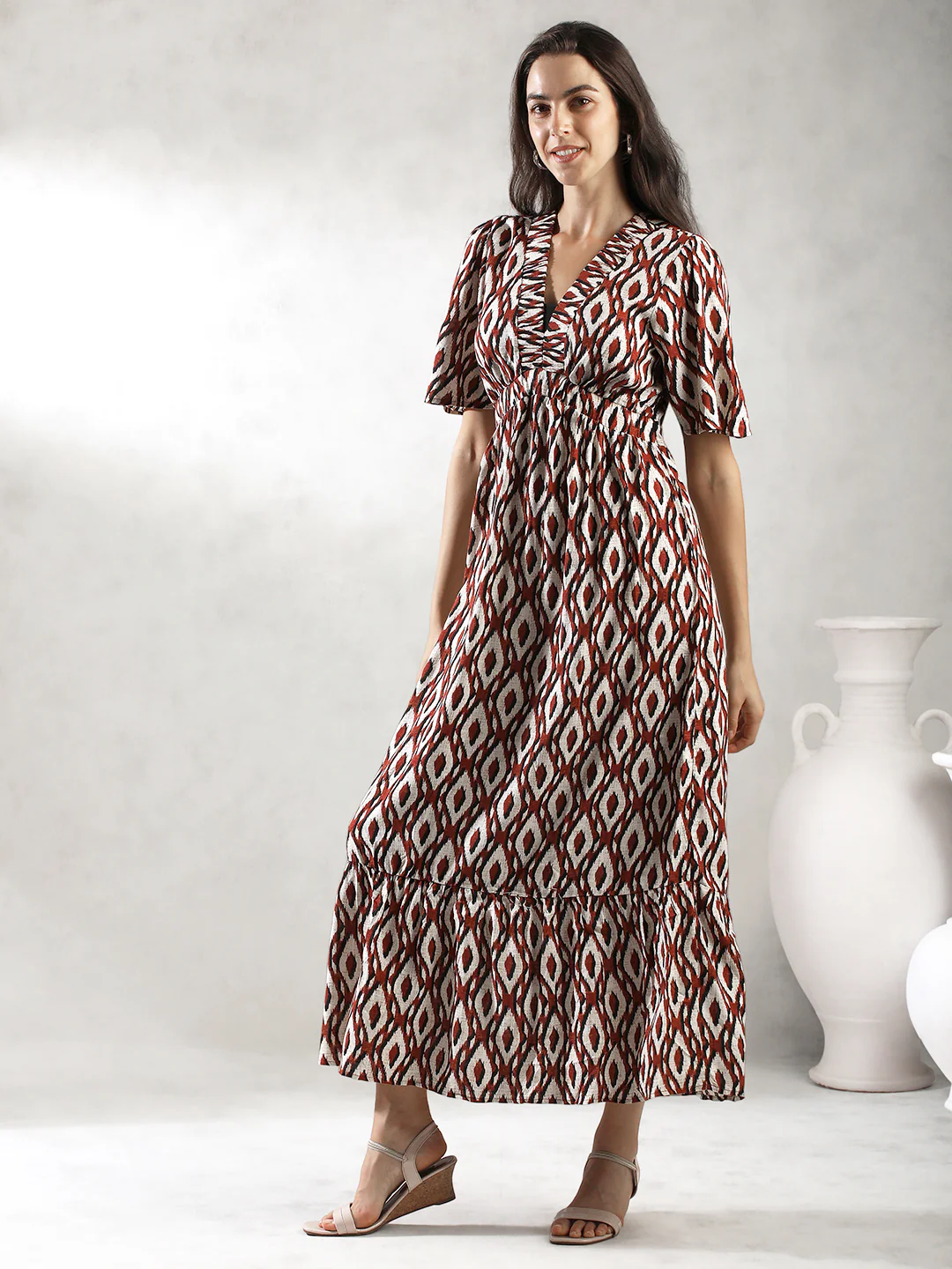 Women Cream Regular Fit Dress - Image 3