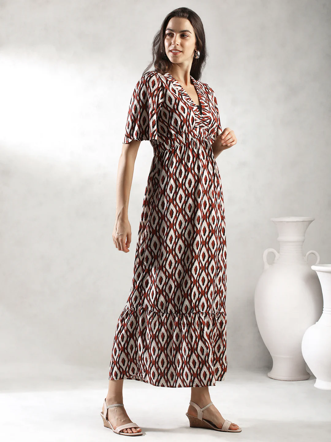 Women Cream Regular Fit Dress - Image 5
