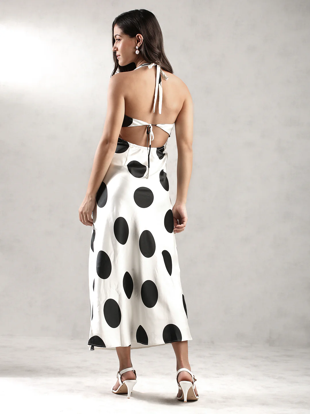 Women Cream Polka Dot Maxi Dress - Image 2