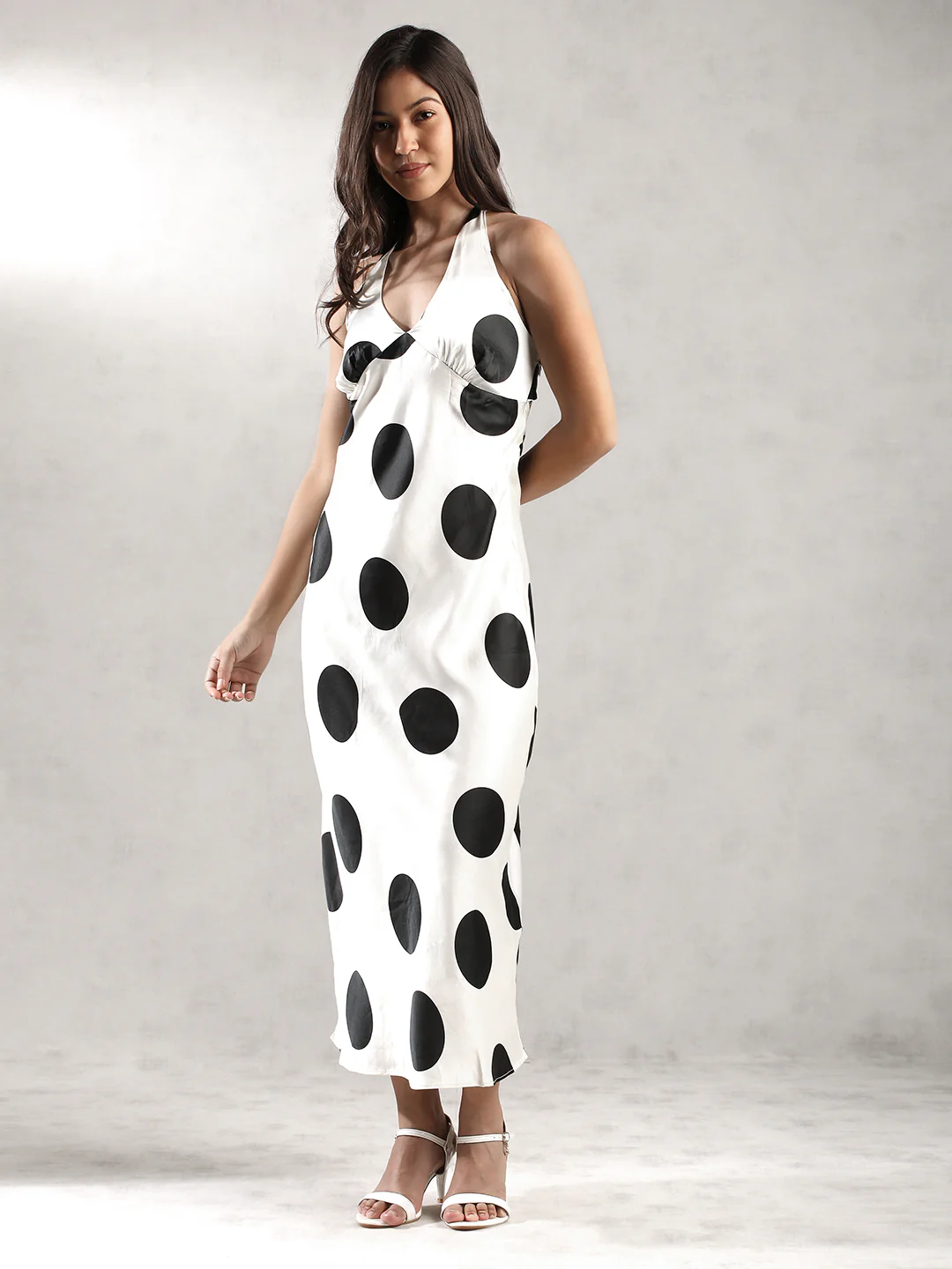 Women Cream Polka Dot Maxi Dress - Image 6