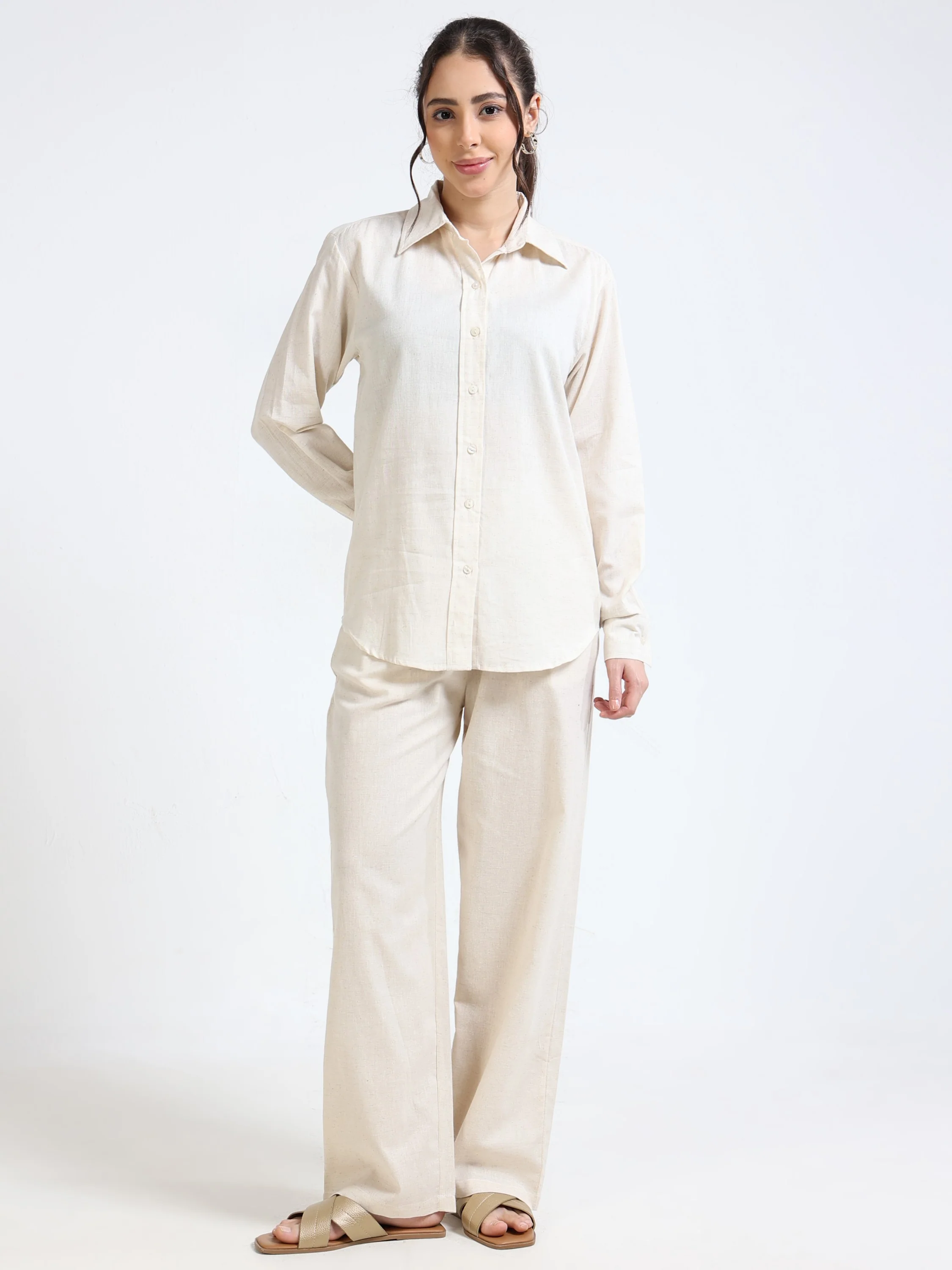 Women Cream Regular Fit Shirt - Image 2