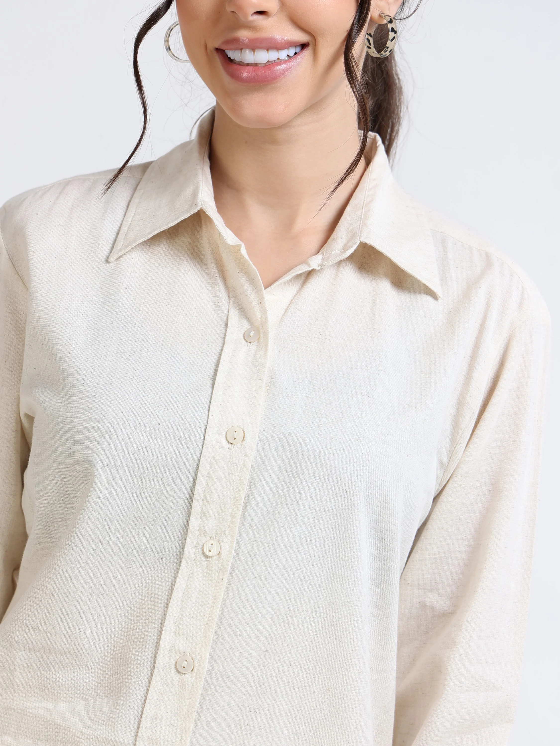Women Cream Regular Fit Shirt - Image 3