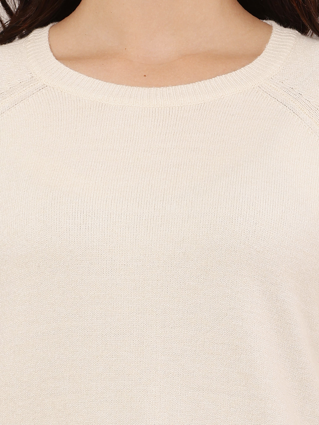 Women Cream Round Neck Sweater - Image 5