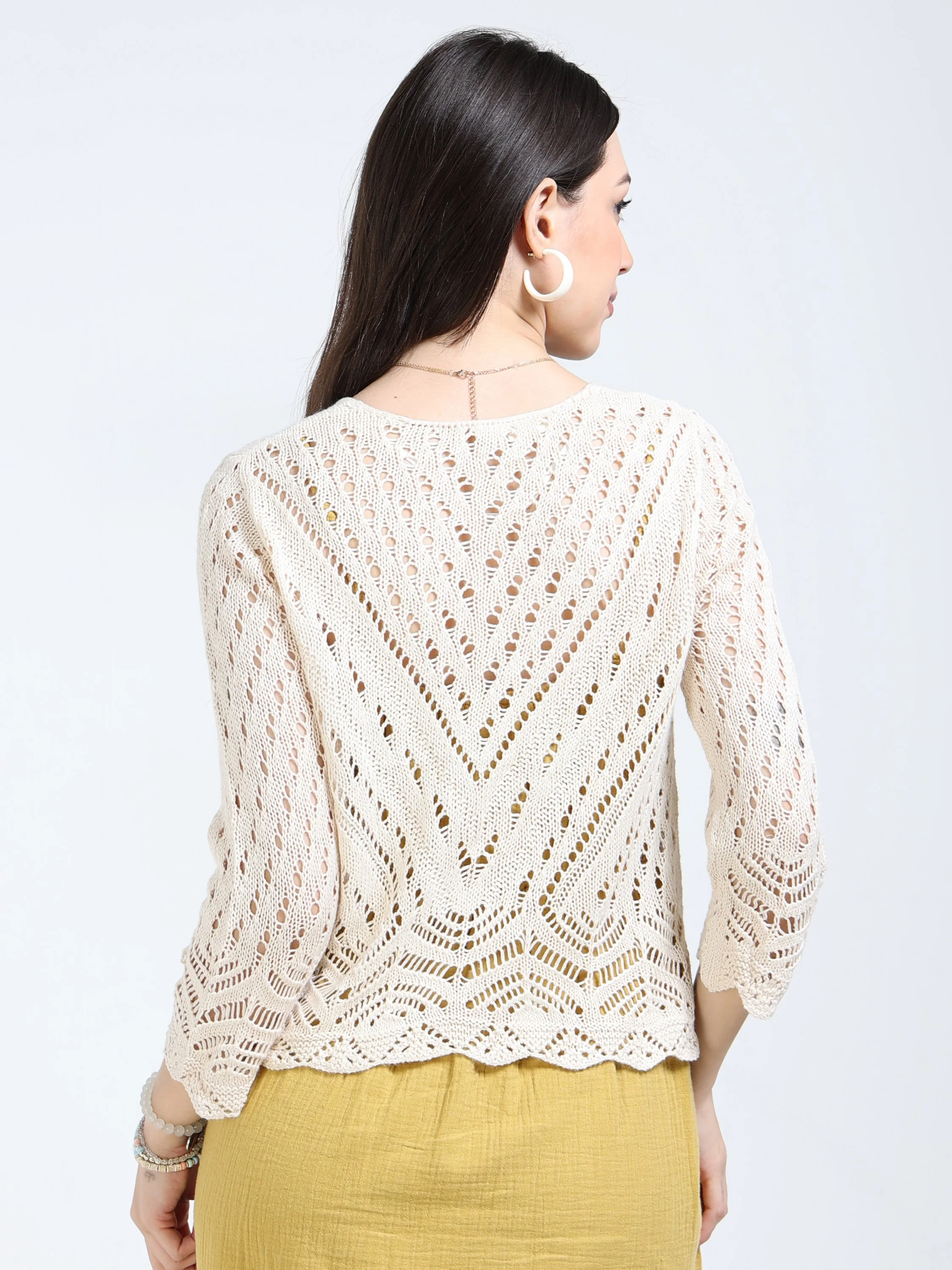 Women Cream Crochet Knitted Top - Image 2