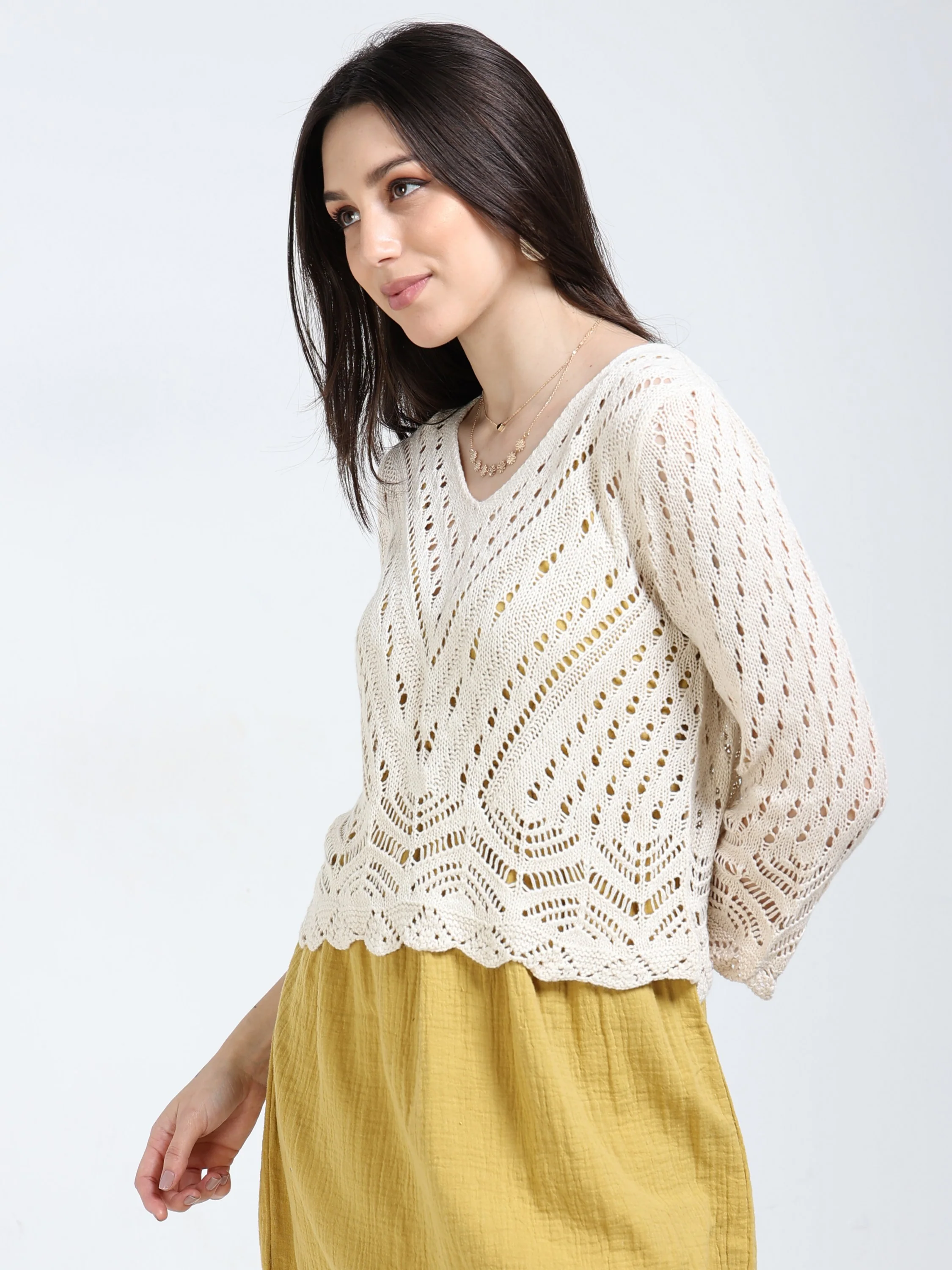 Women Cream Crochet Knitted Top - Image 4