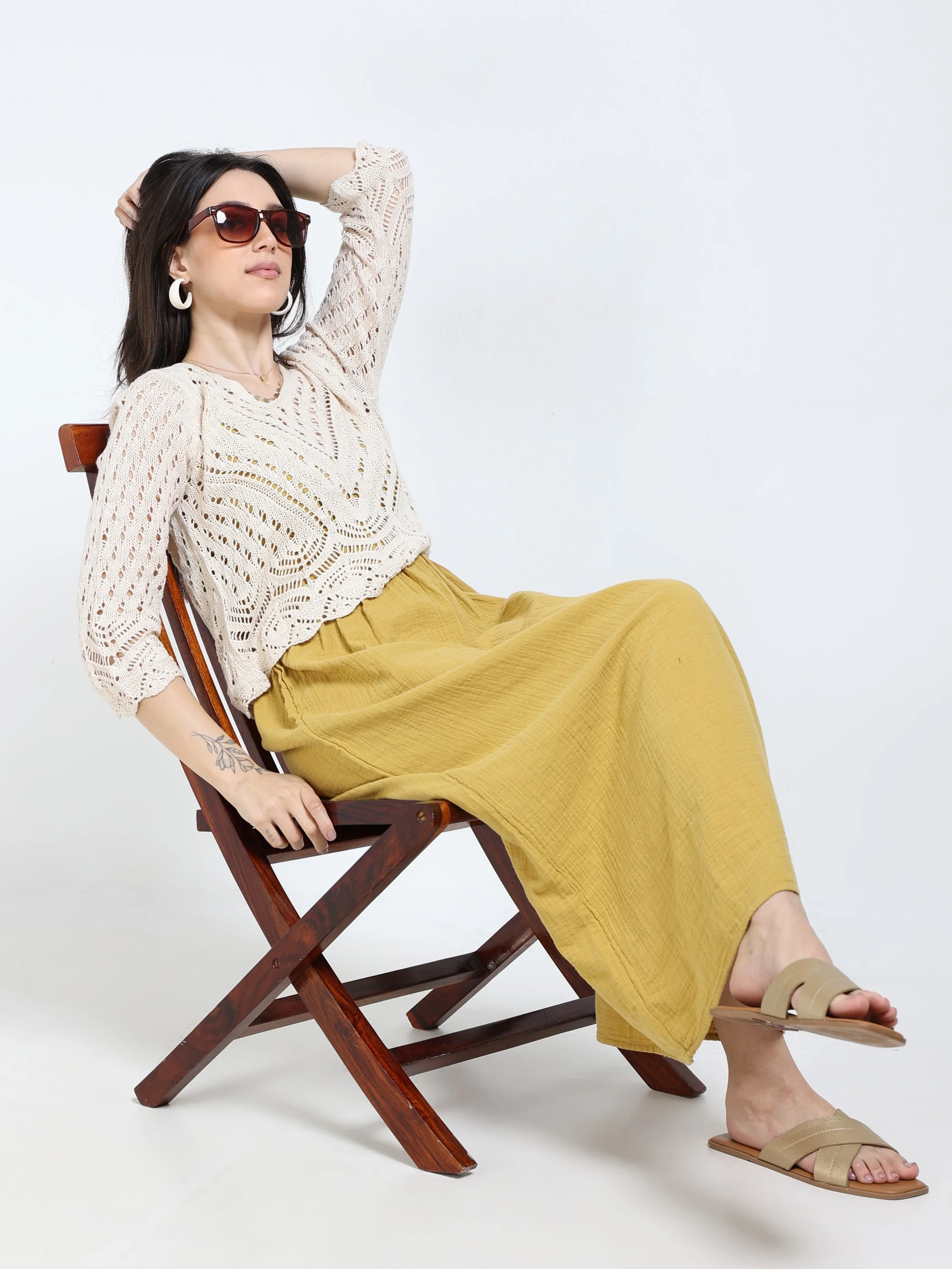 Women Cream Crochet Knitted Top - Image 5