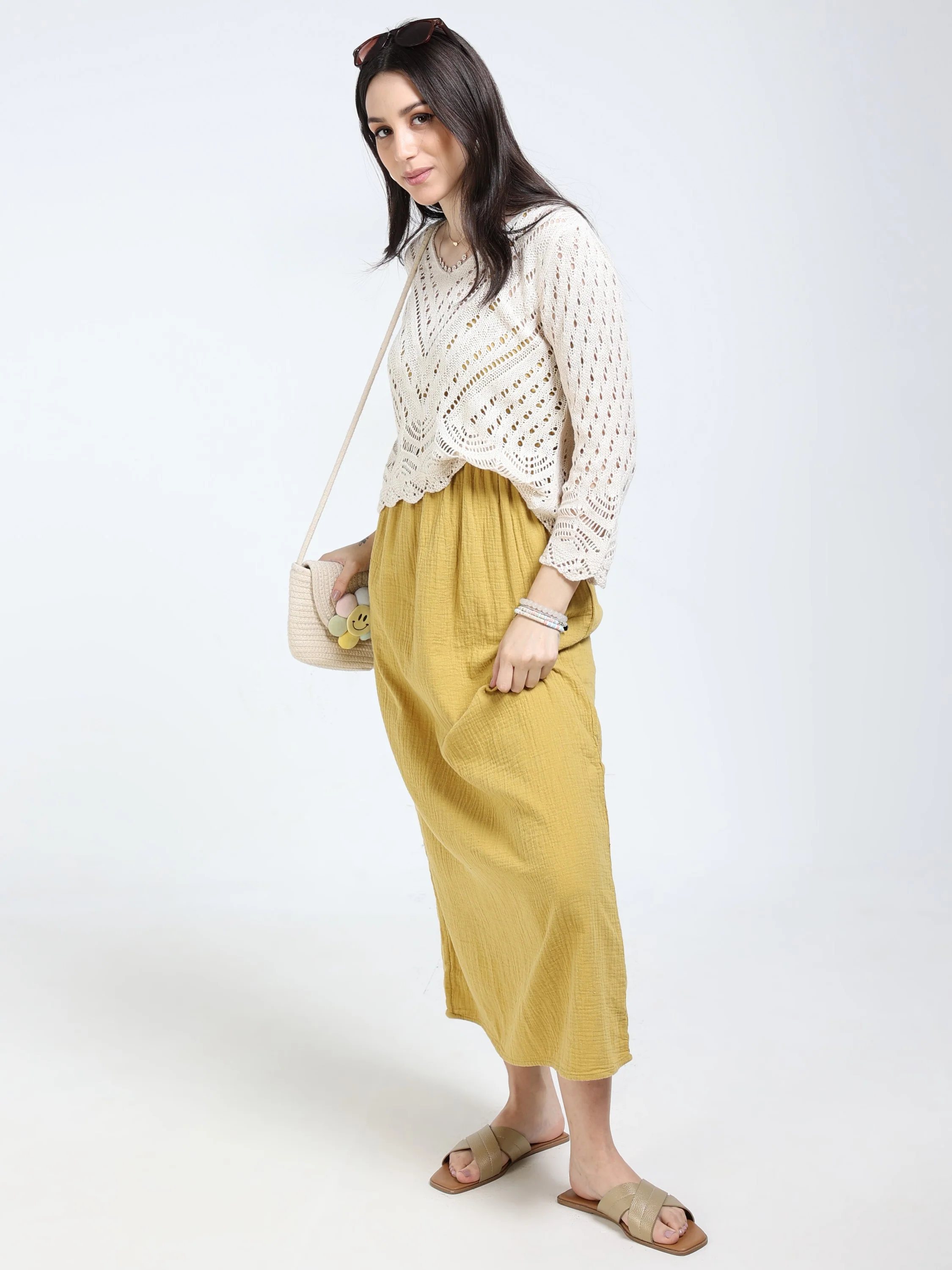 Women Cream Crochet Knitted Top - Image 6