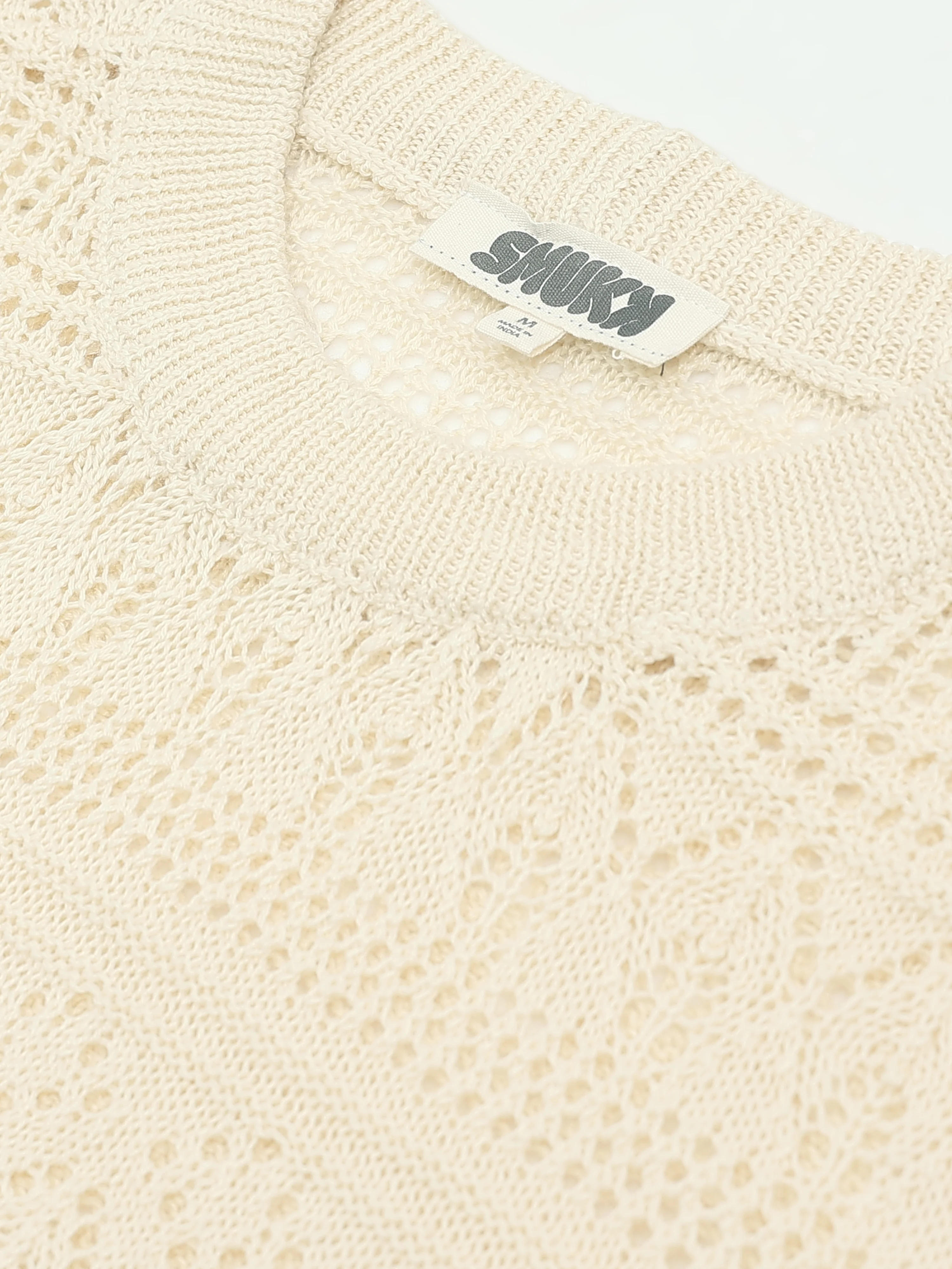 Women Cream Self Design Sweater - Image 4