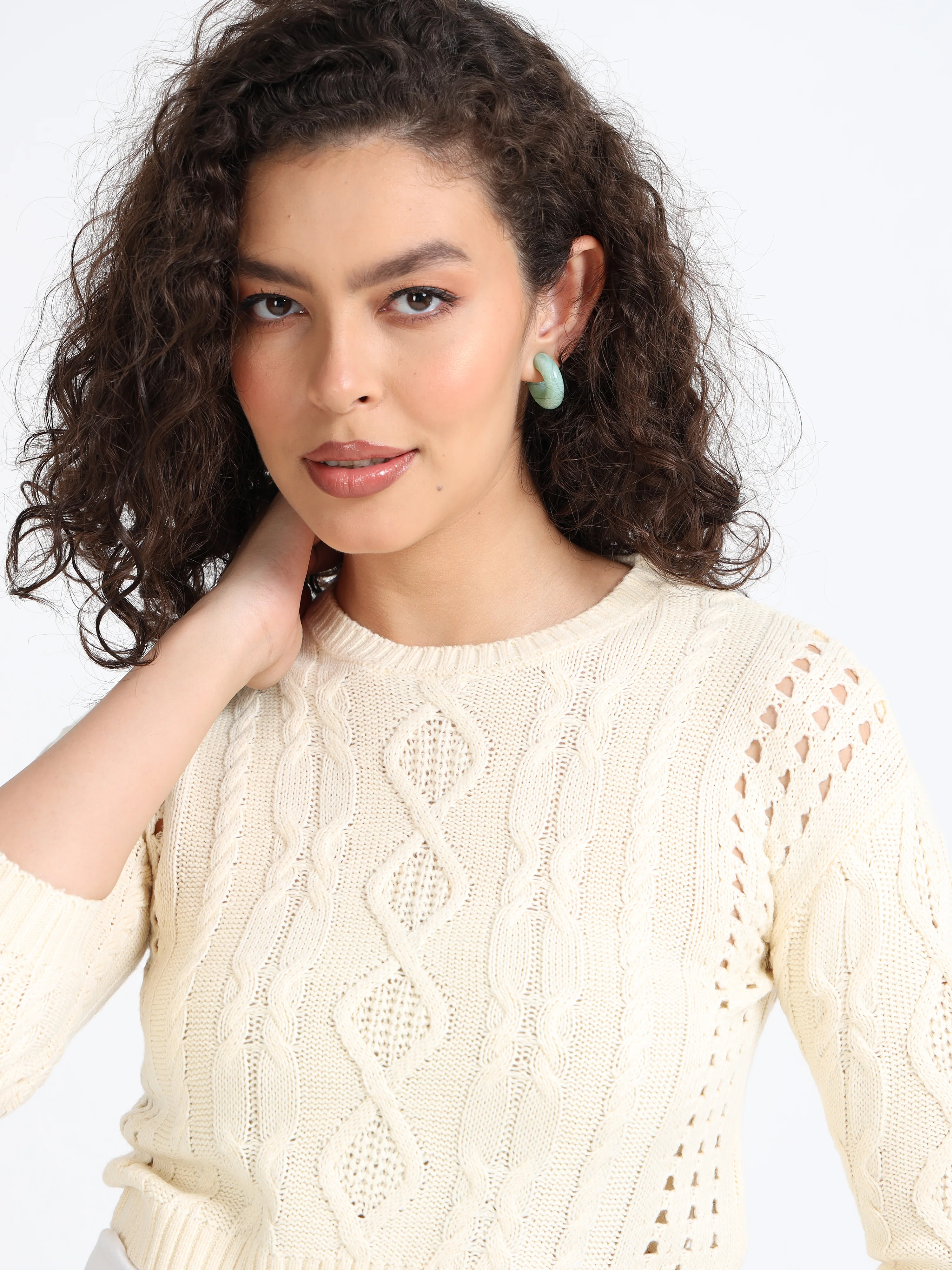 Women Cream Crop Winter Sweater - Image 3