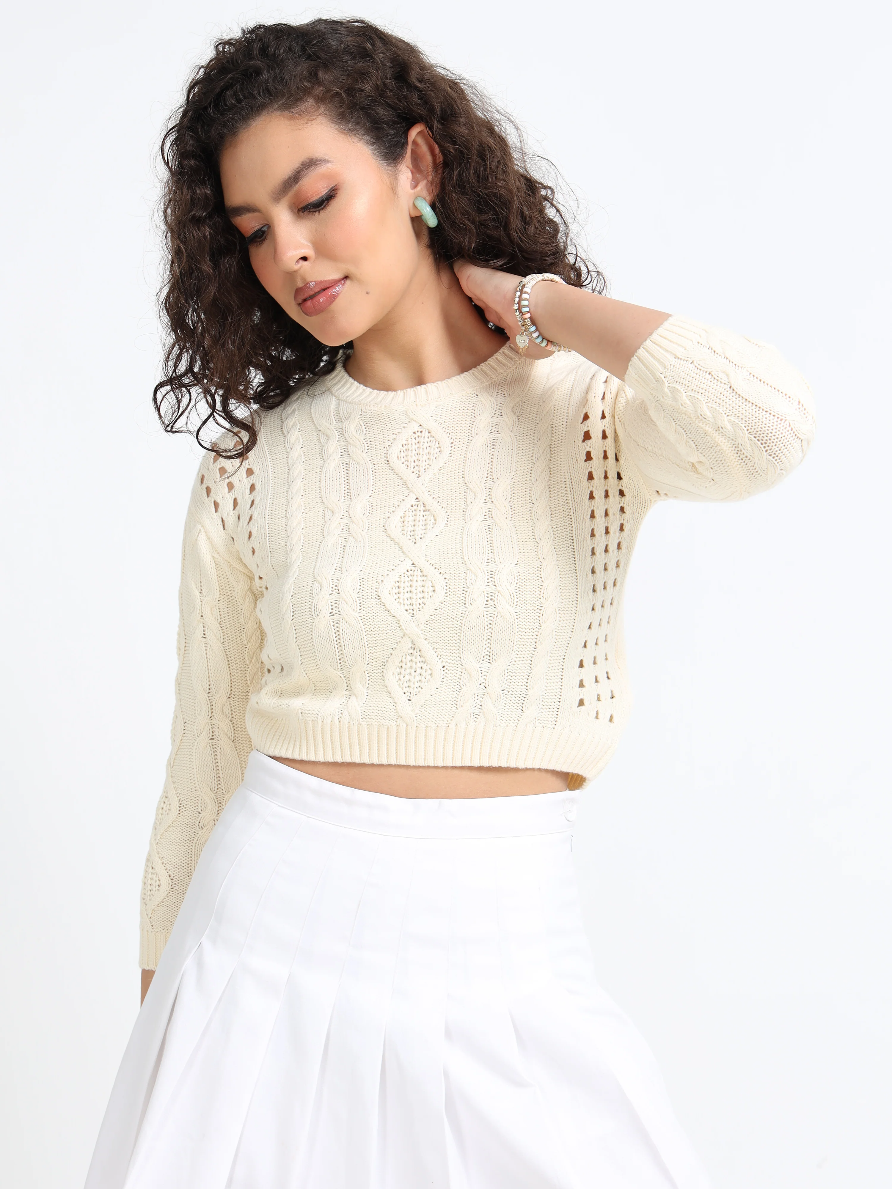 Women Cream Crop Winter Sweater - Image 4
