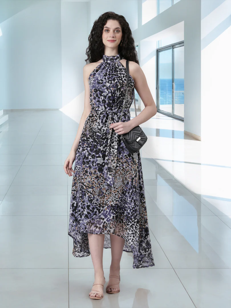 Women Cream Floral Chiffon Dress - Image 2