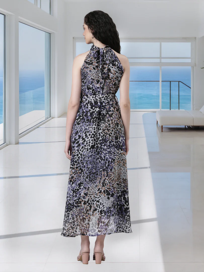 Women Cream Floral Chiffon Dress - Image 3