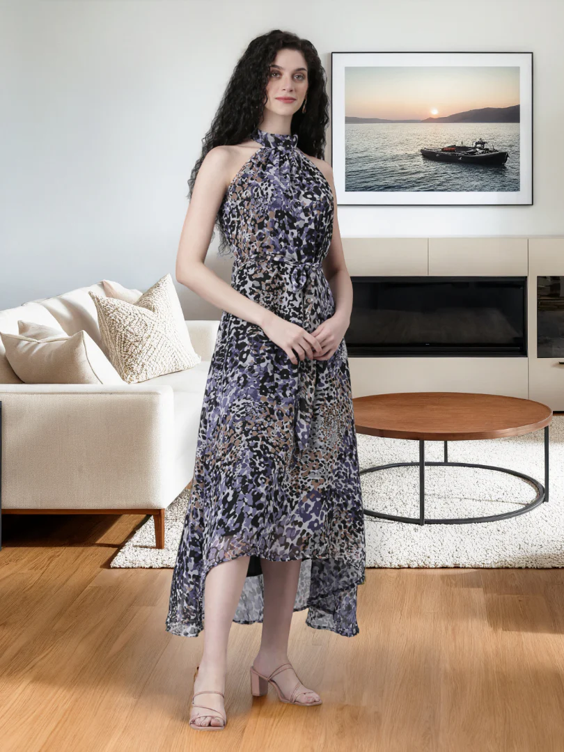 Women Cream Floral Chiffon Dress - Image 4