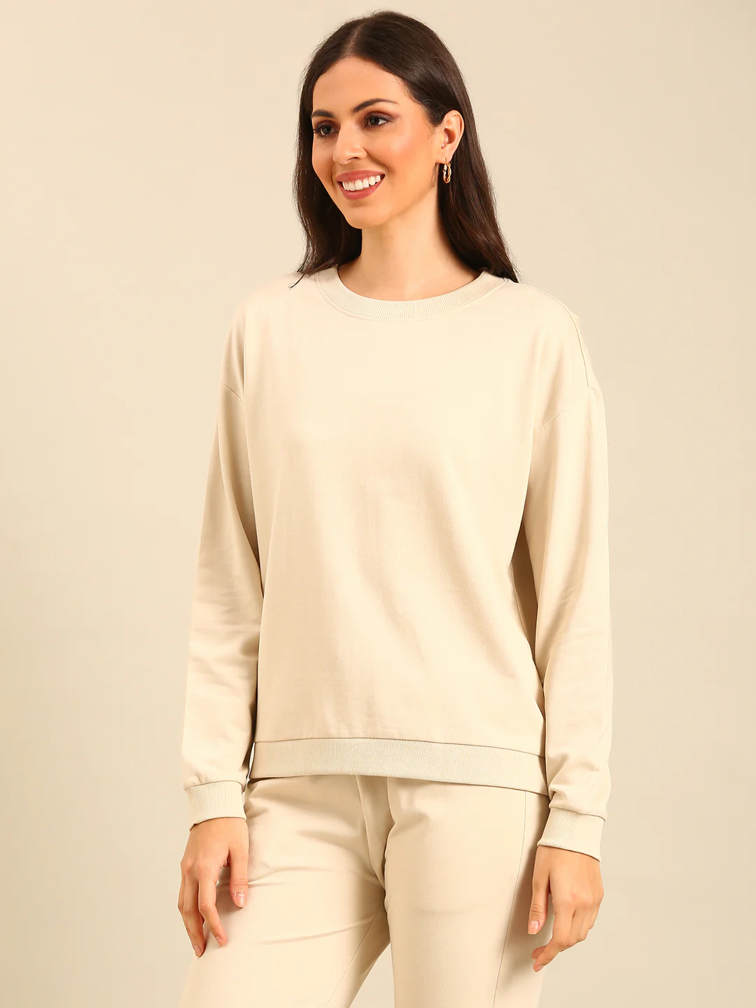 Women Cream Winter Sweatshirt - Image 4
