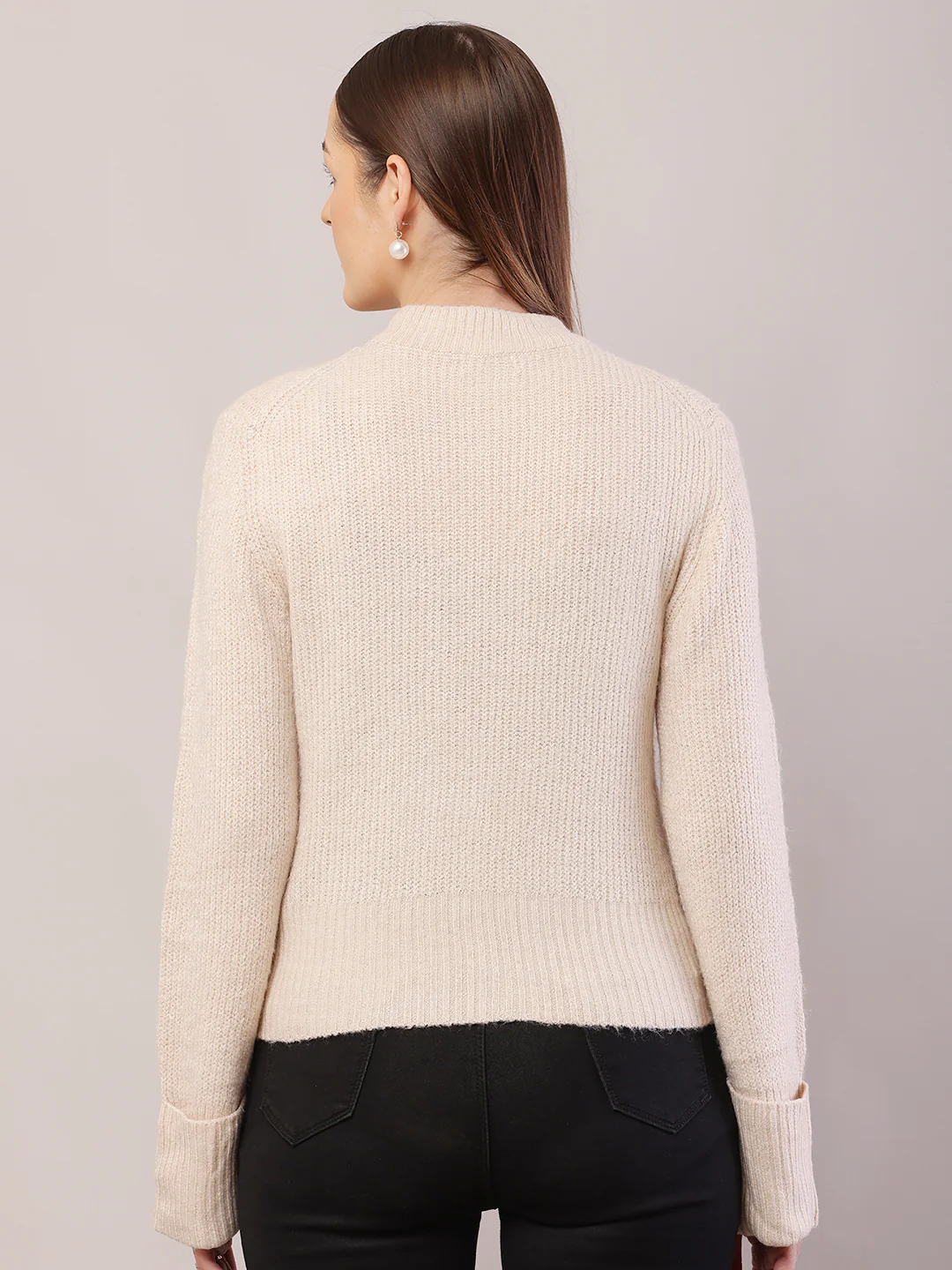 Women Crew-Neck Cream Sweater - Image 4