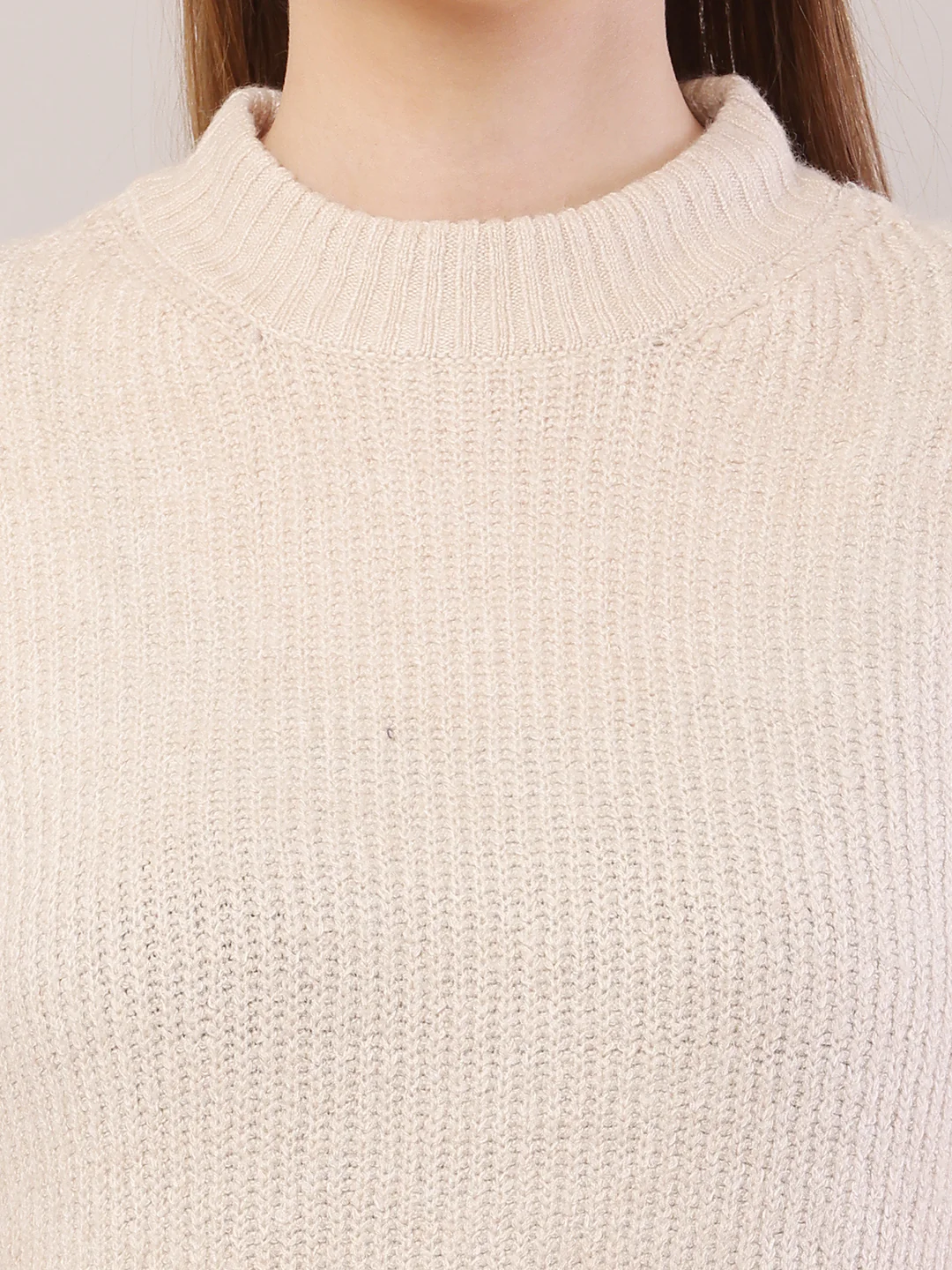 Women Crew-Neck Cream Sweater - Image 5