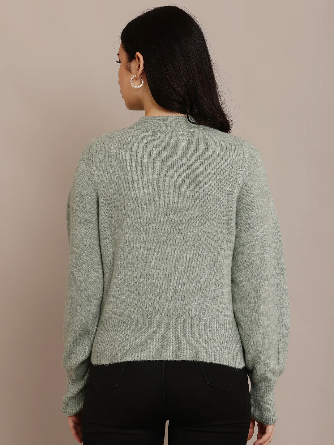 Women Crew Neck Green Sweater - Image 4