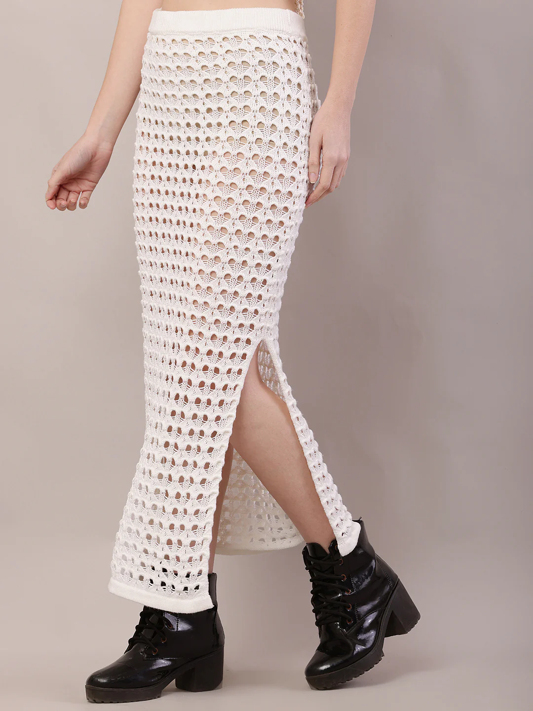 Women Crochet Side Slit Maxi Skirt - Image 2