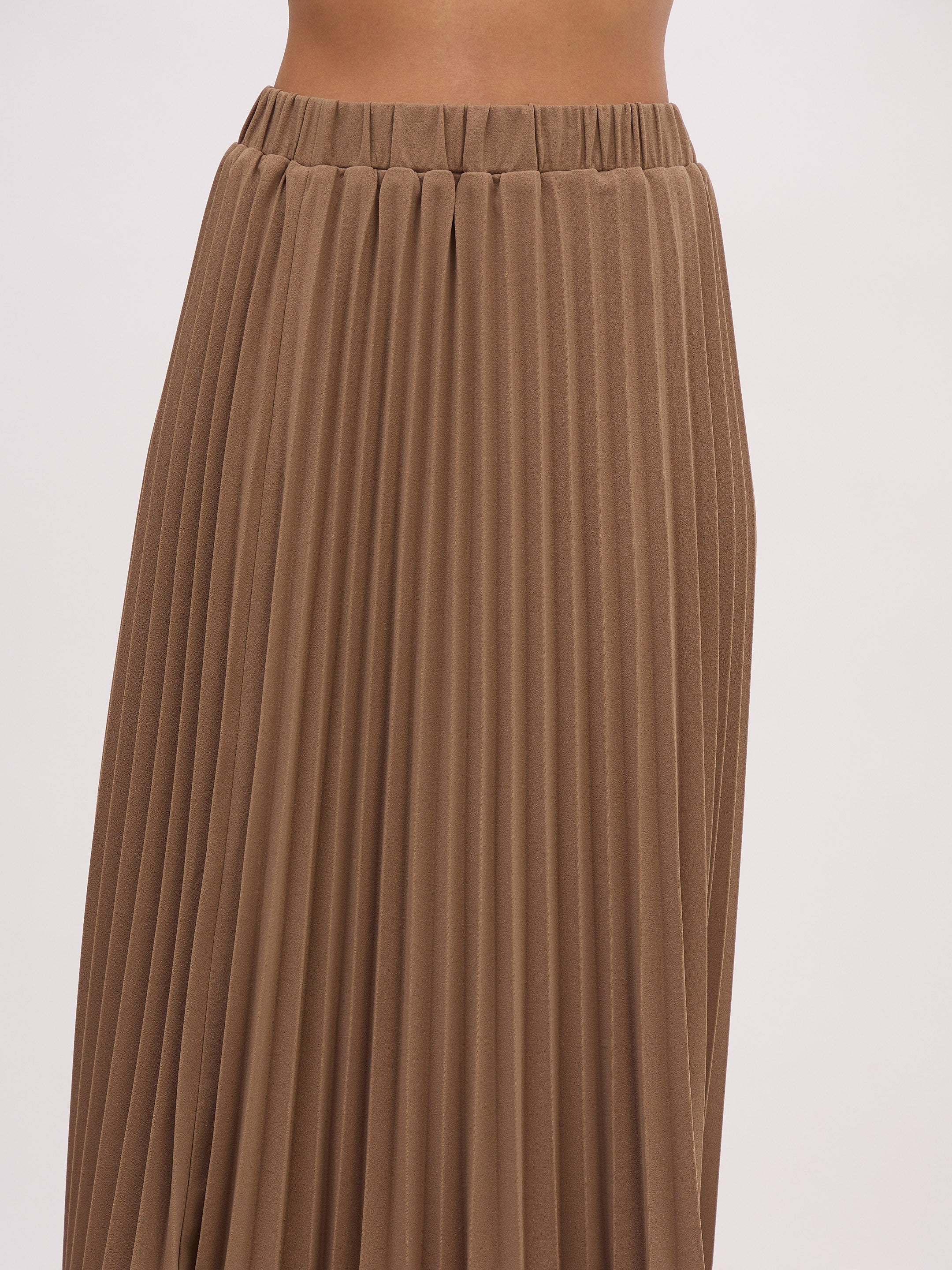 Women Dark Beige Sleeveless Waistcoat With Midi Skirt - Image 2