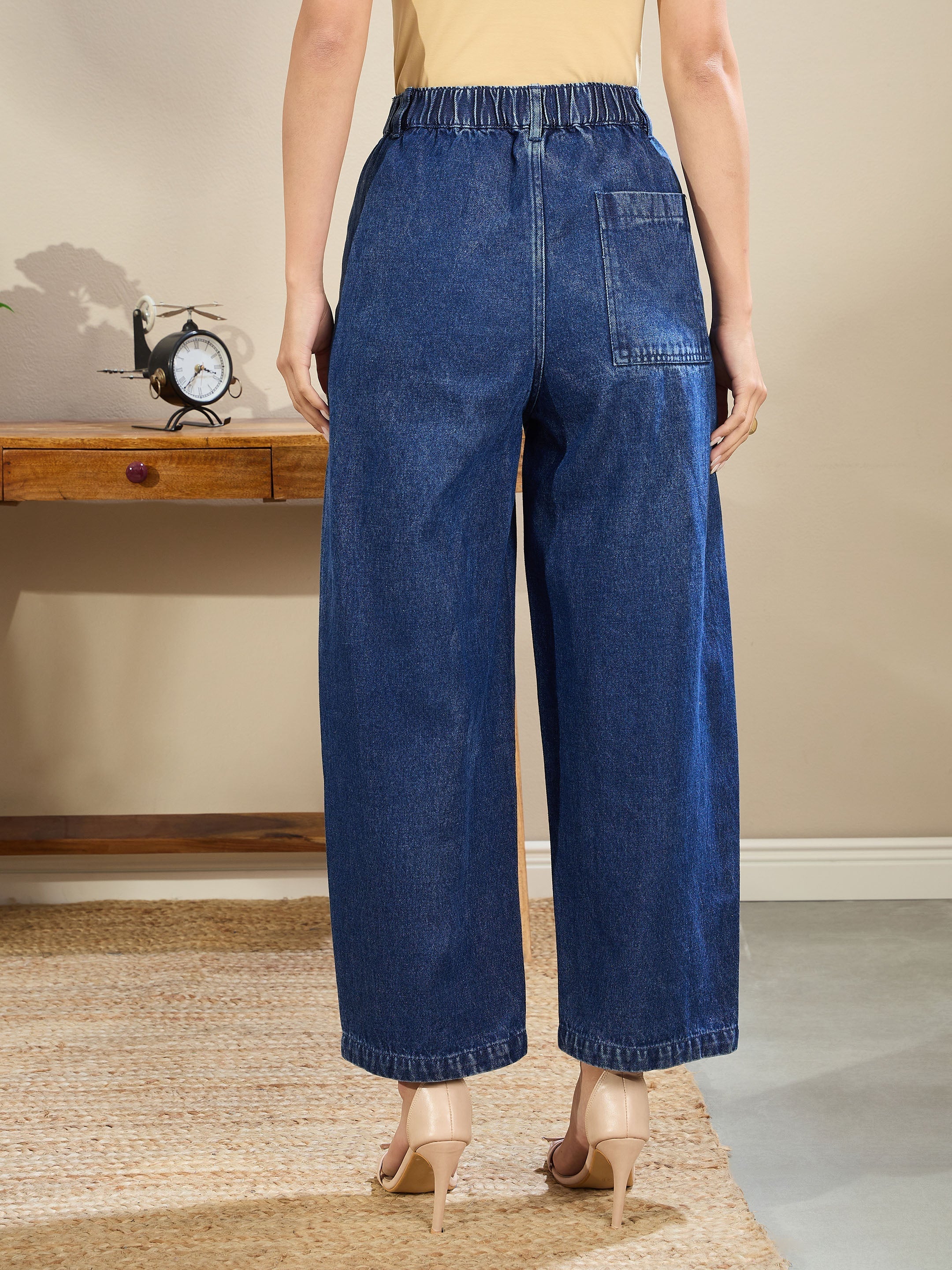 Women Dark Blue Balloon Fit Jeans - Image 2