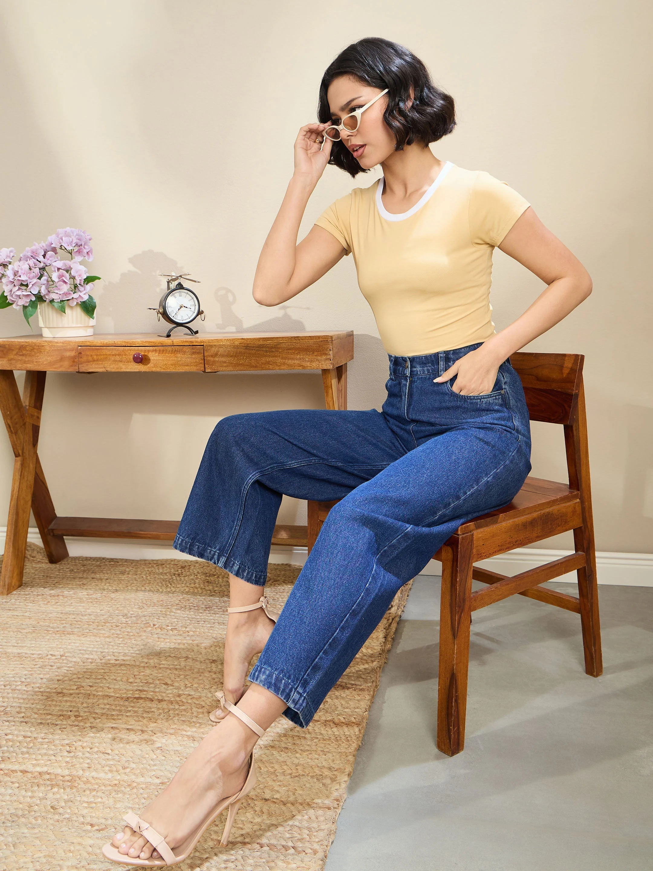 Women Dark Blue Balloon Fit Jeans - Image 5