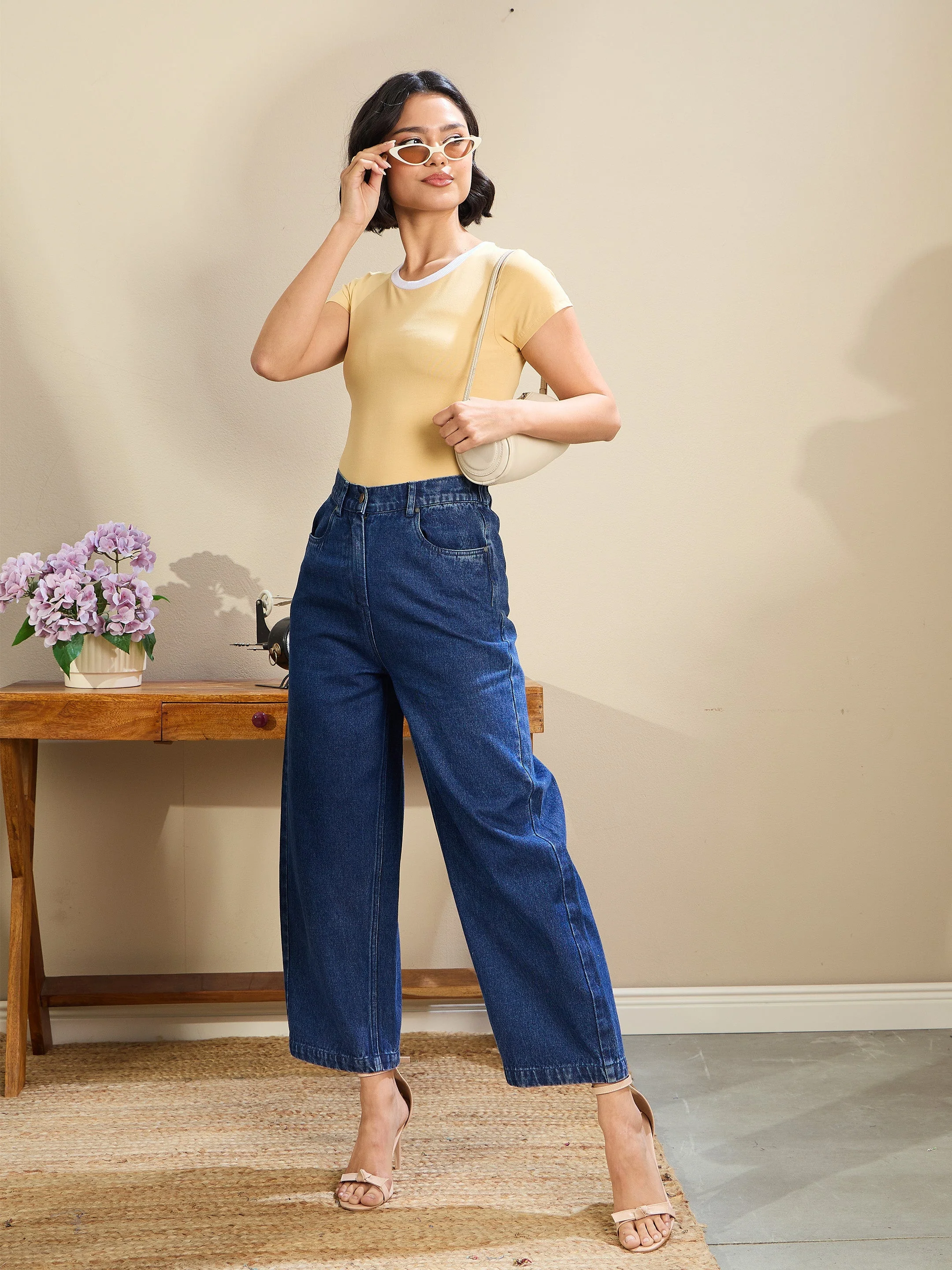 Women Dark Blue Balloon Fit Jeans - Image 6