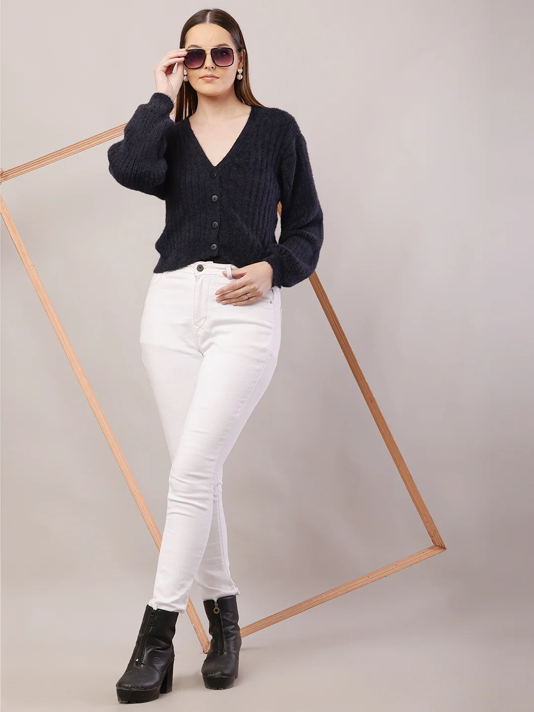 Women Dark Blue Cardigan - Image 3