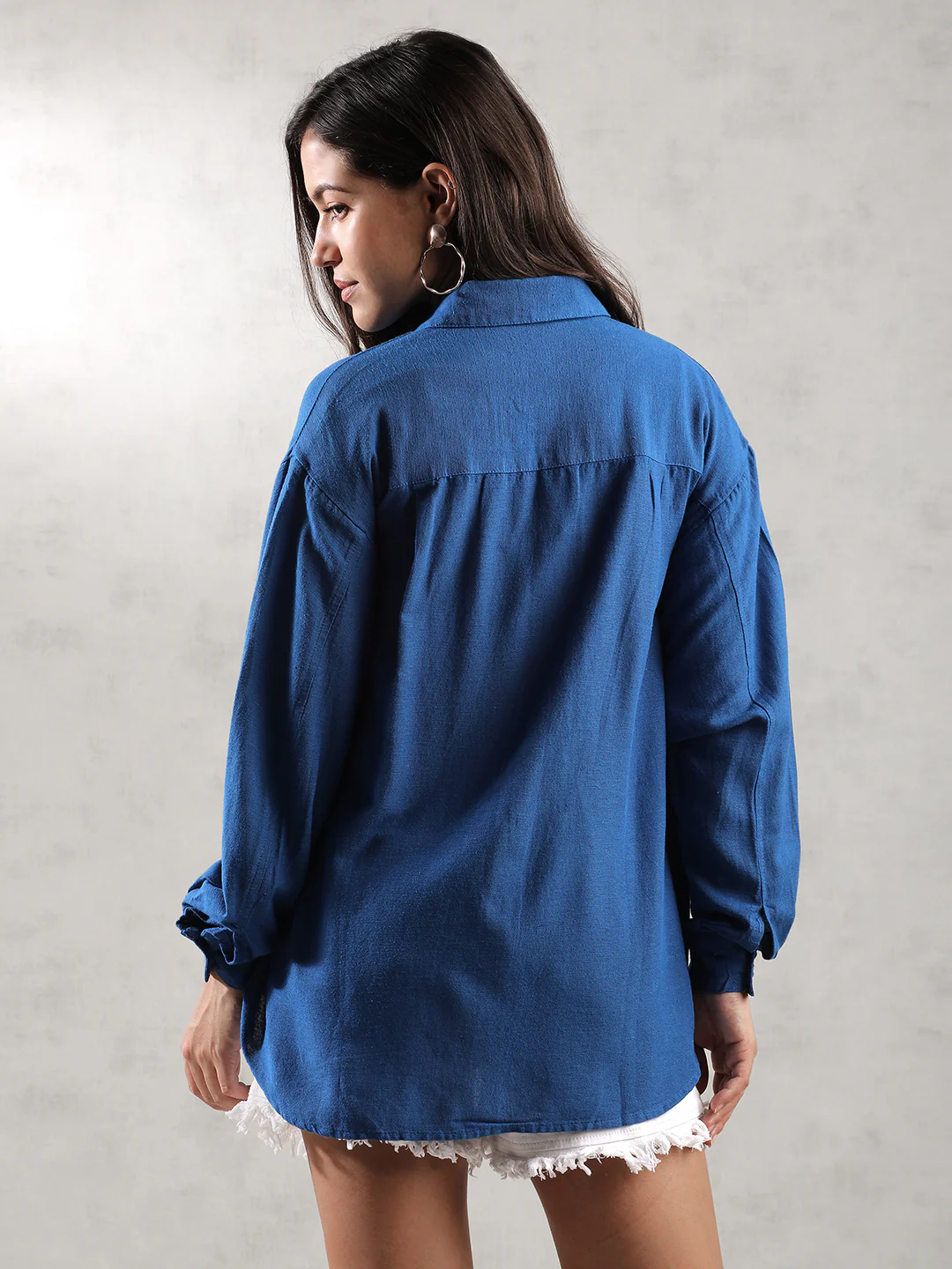 Women Dark Button Down Comfort Fit Shirt - Image 3