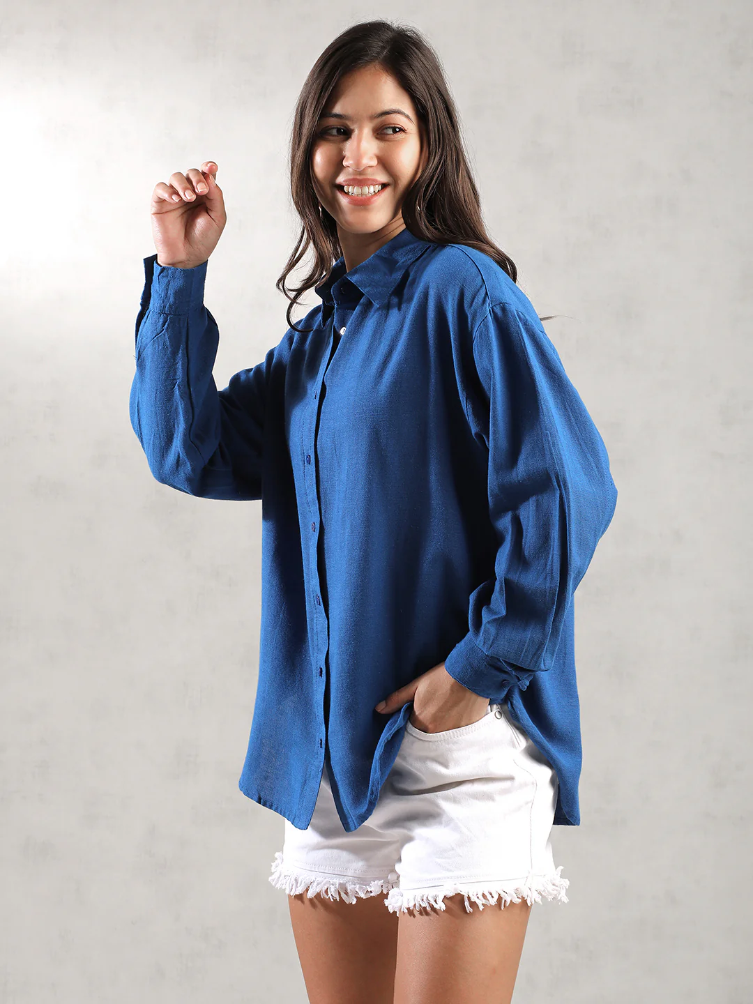 Women Dark Button Down Comfort Fit Shirt - Image 4