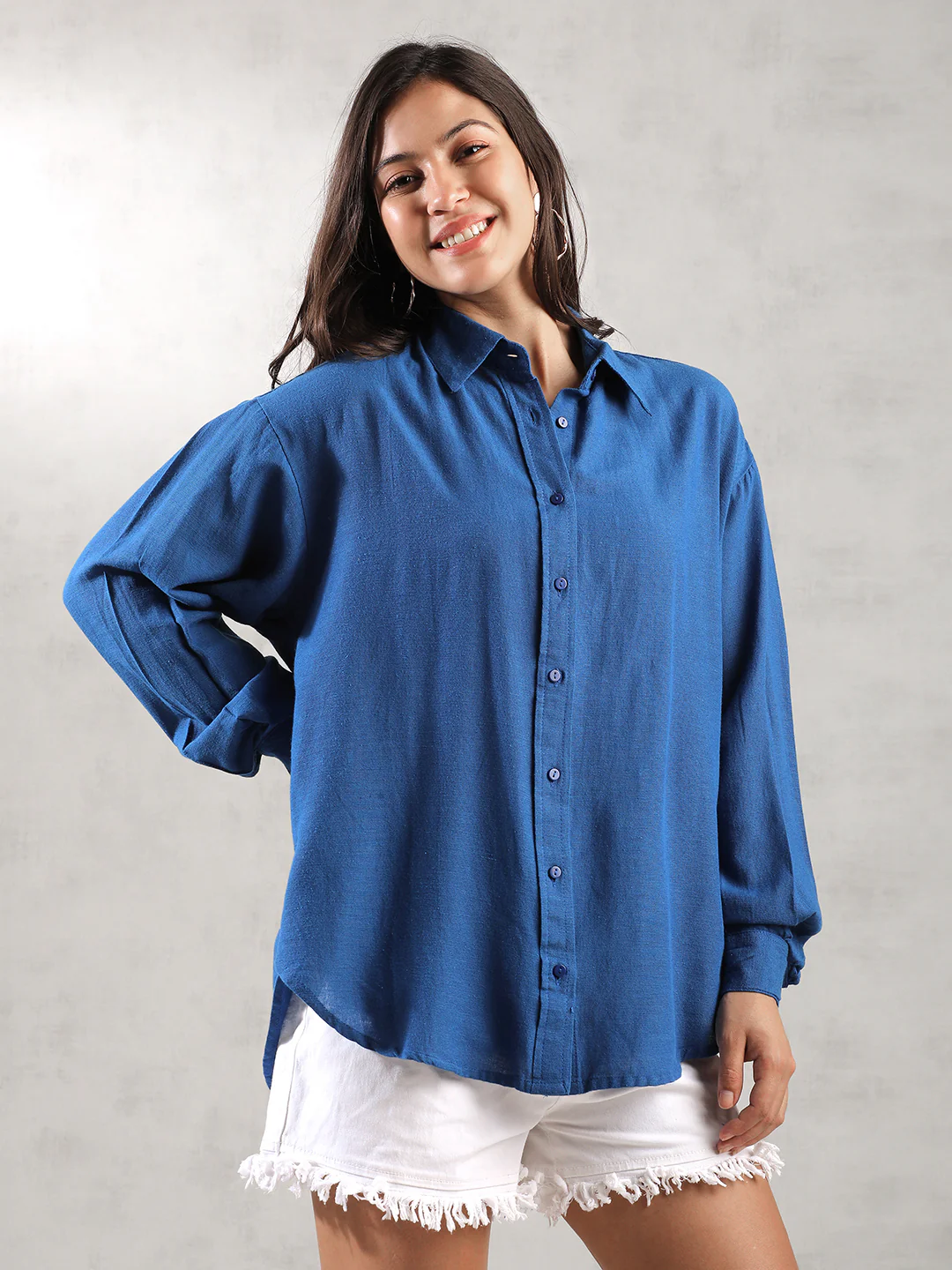 Women Dark Button Down Comfort Fit Shirt - Image 5