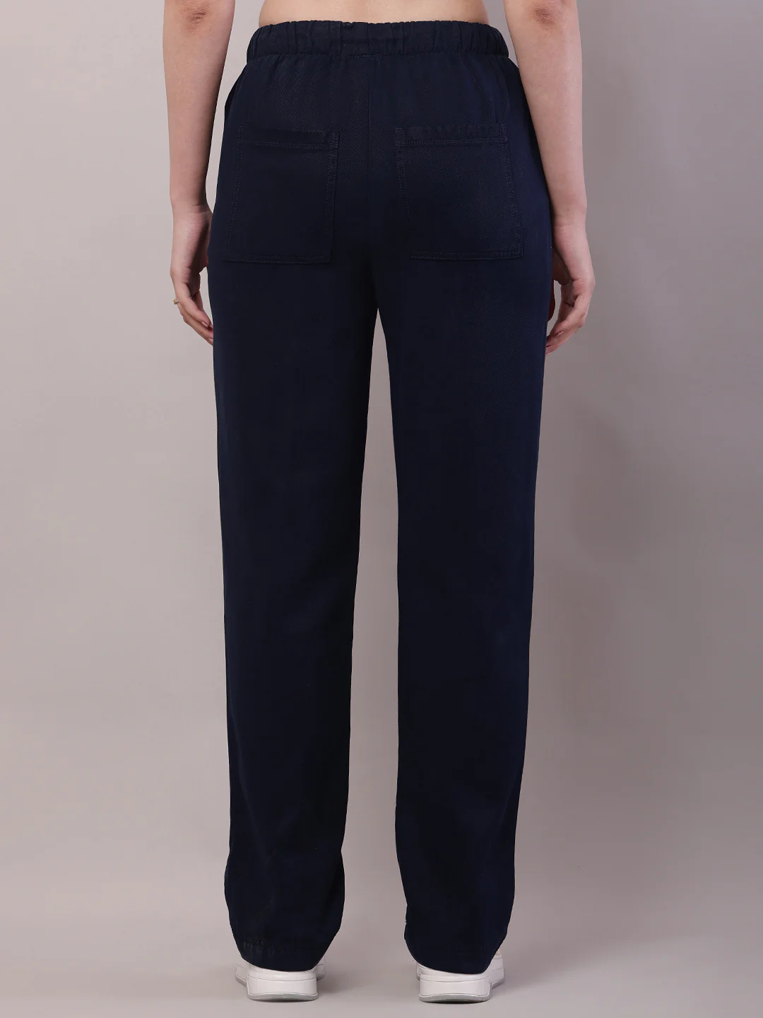 Women Dark Blue Cotton Elastic Trouser - Image 4