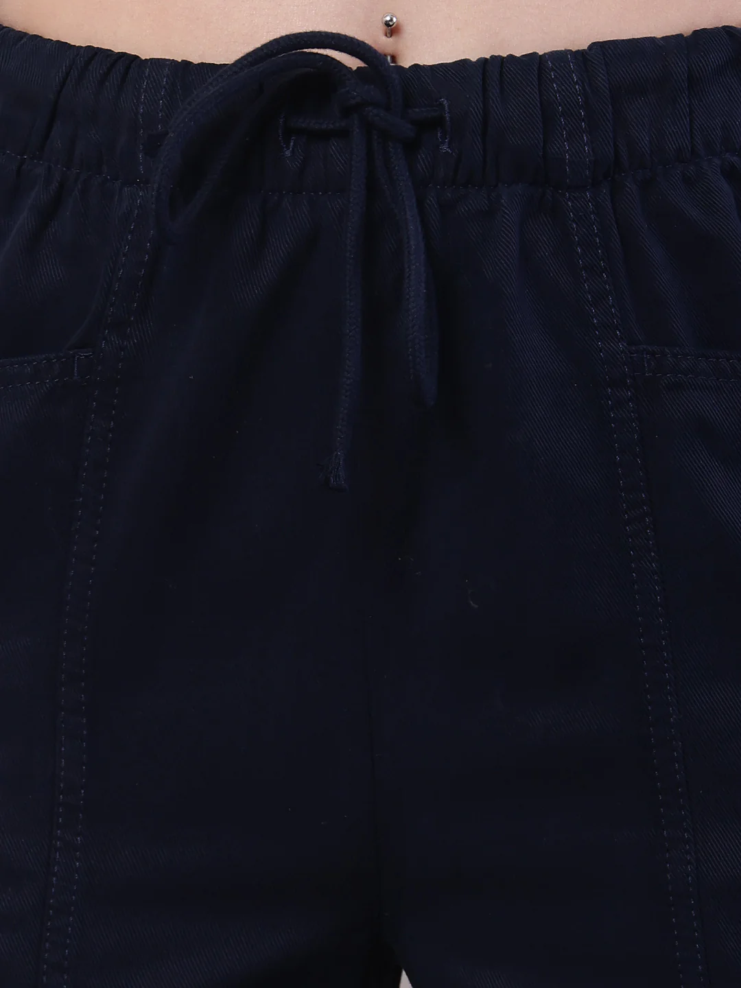 Women Dark Blue Cotton Elastic Trouser - Image 5