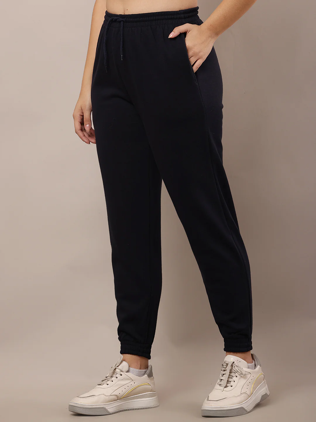 Women Dark Blue Elastic Waist Cotton Jogger - Image 2