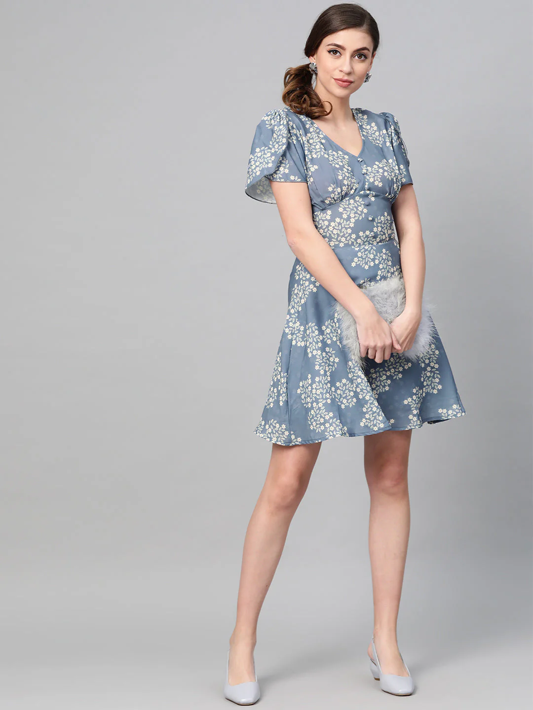 Women Dark Blue Floral Flared Skater Dress - Image 4