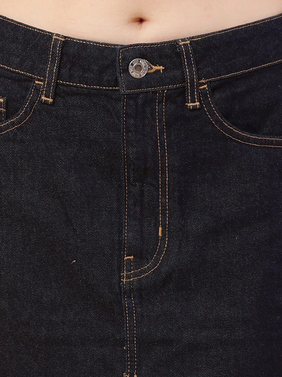 Women Dark Blue Front Slit Denim Skirt - Image 5