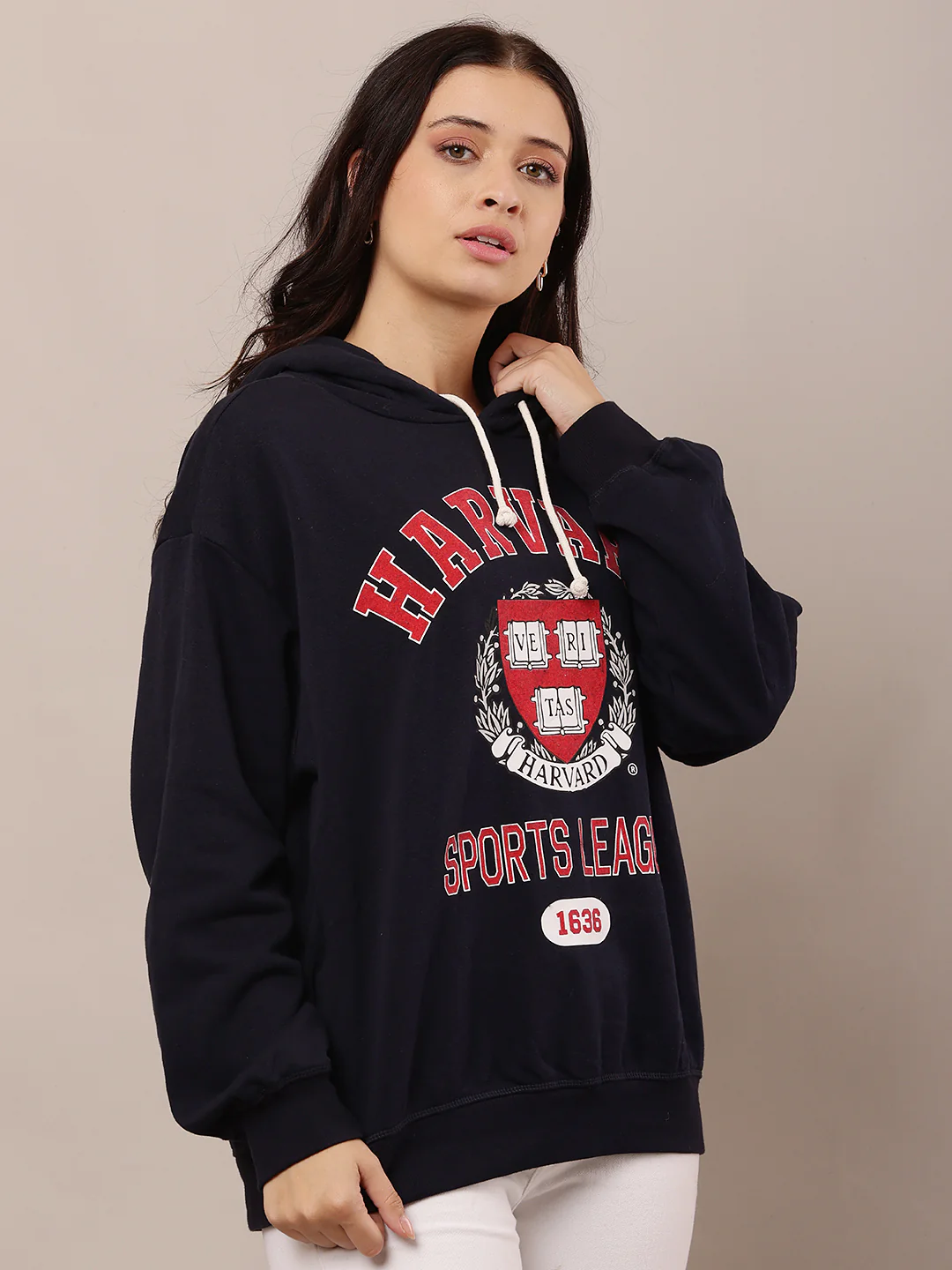 Women Dark Blue Hooded Sweatshirt - Image 2