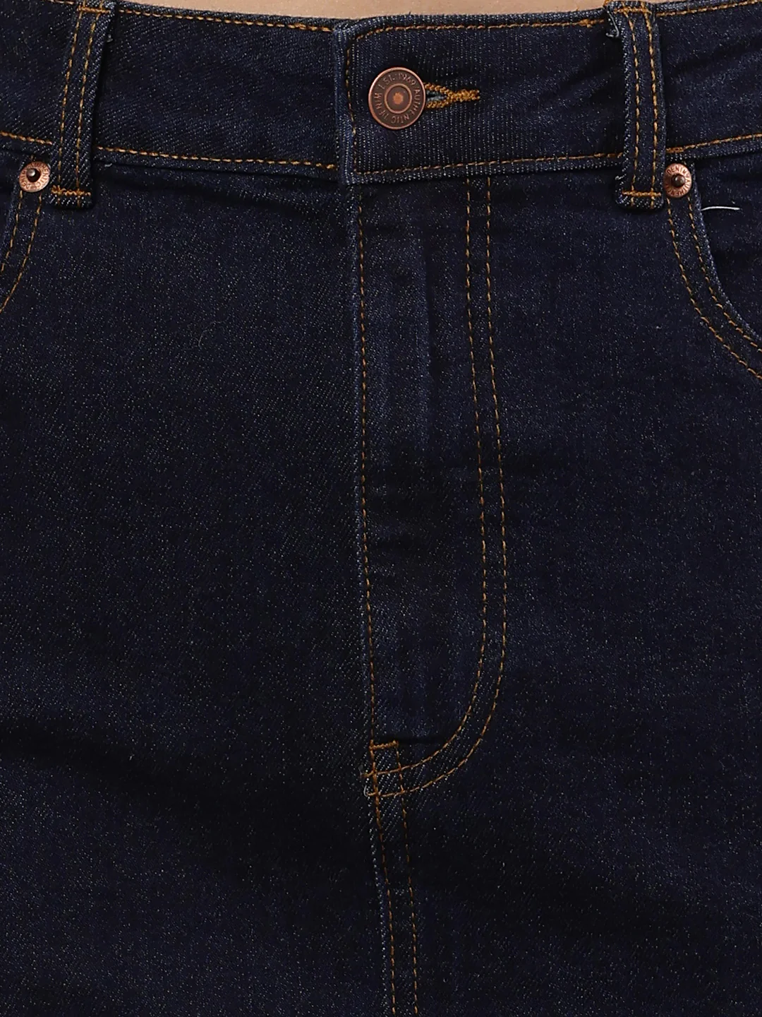 Women Dark Blue Slim Fit Denim Skirt with Slit - Image 5